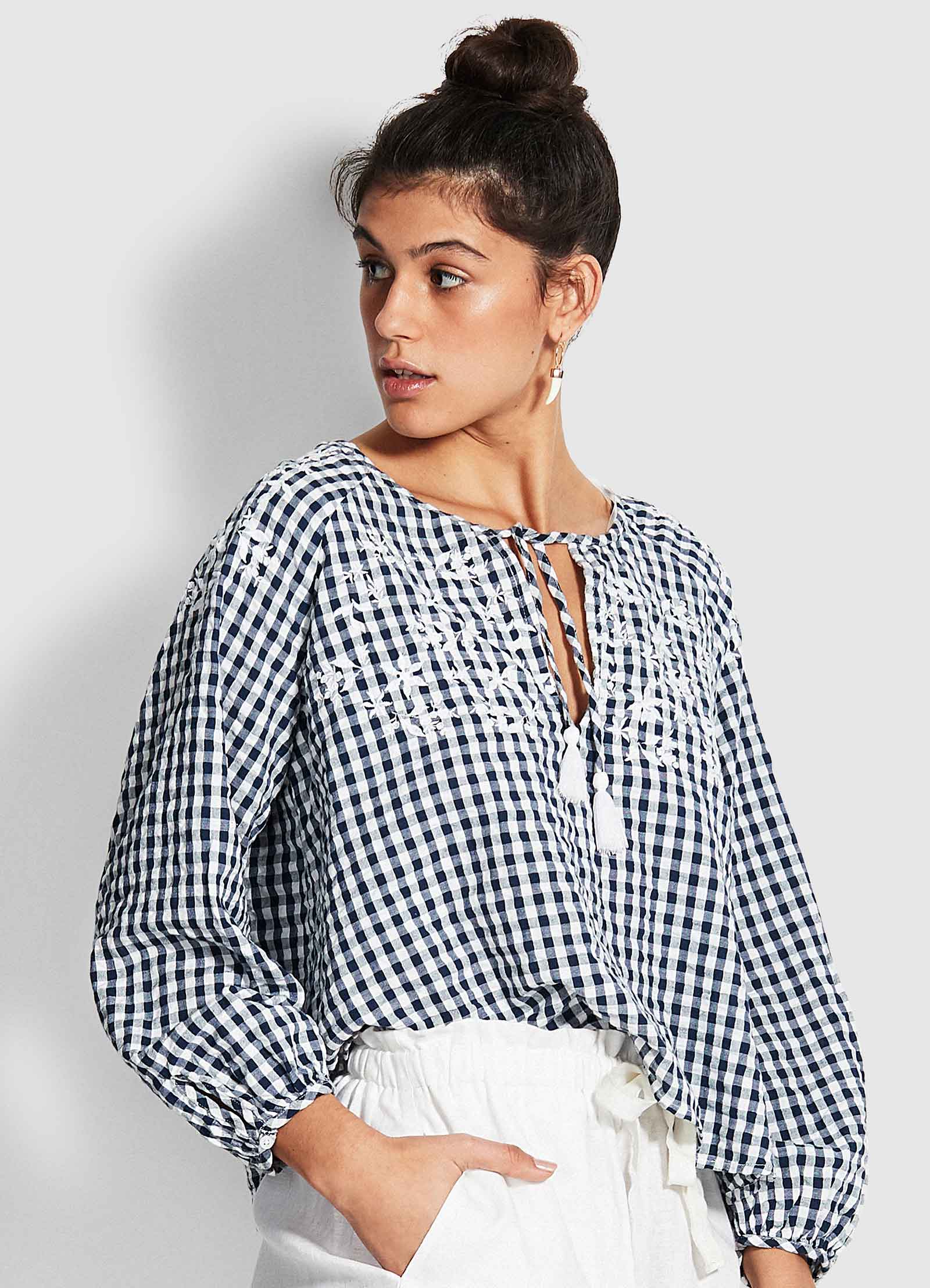 Ally Gingham Top - Blue - Image 2