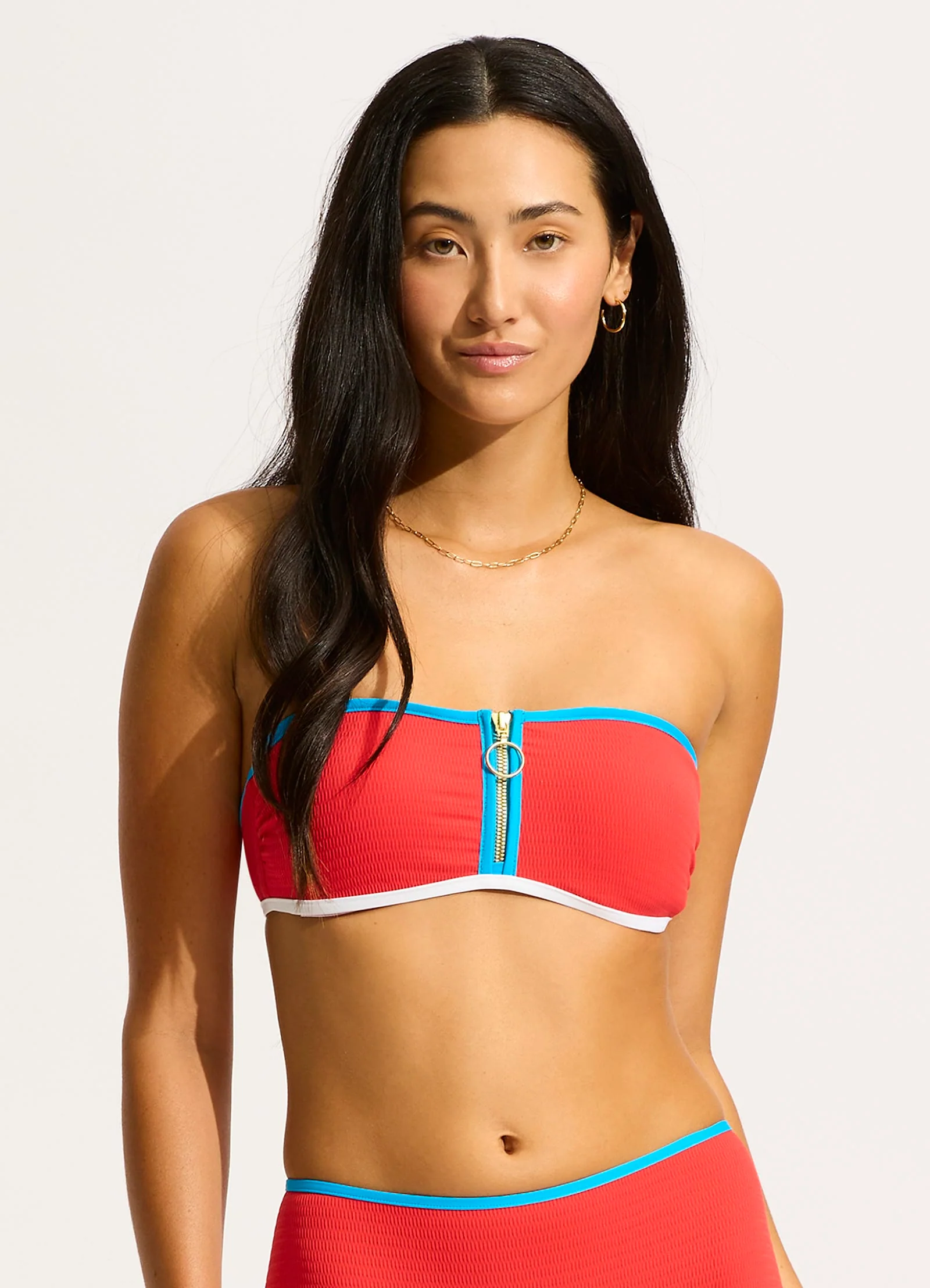Beach Bound Zip Front Bandeau - Flame - Image 2