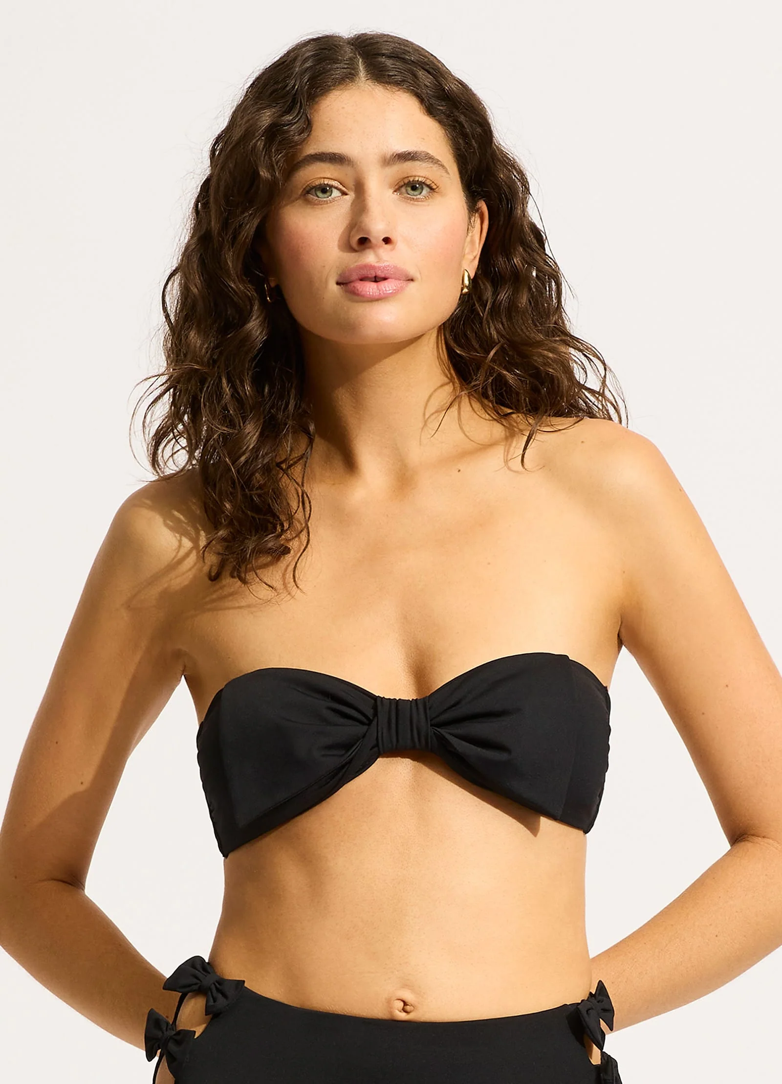 Beau Bow Front Bandeau Bikini Top - Black - Image 2