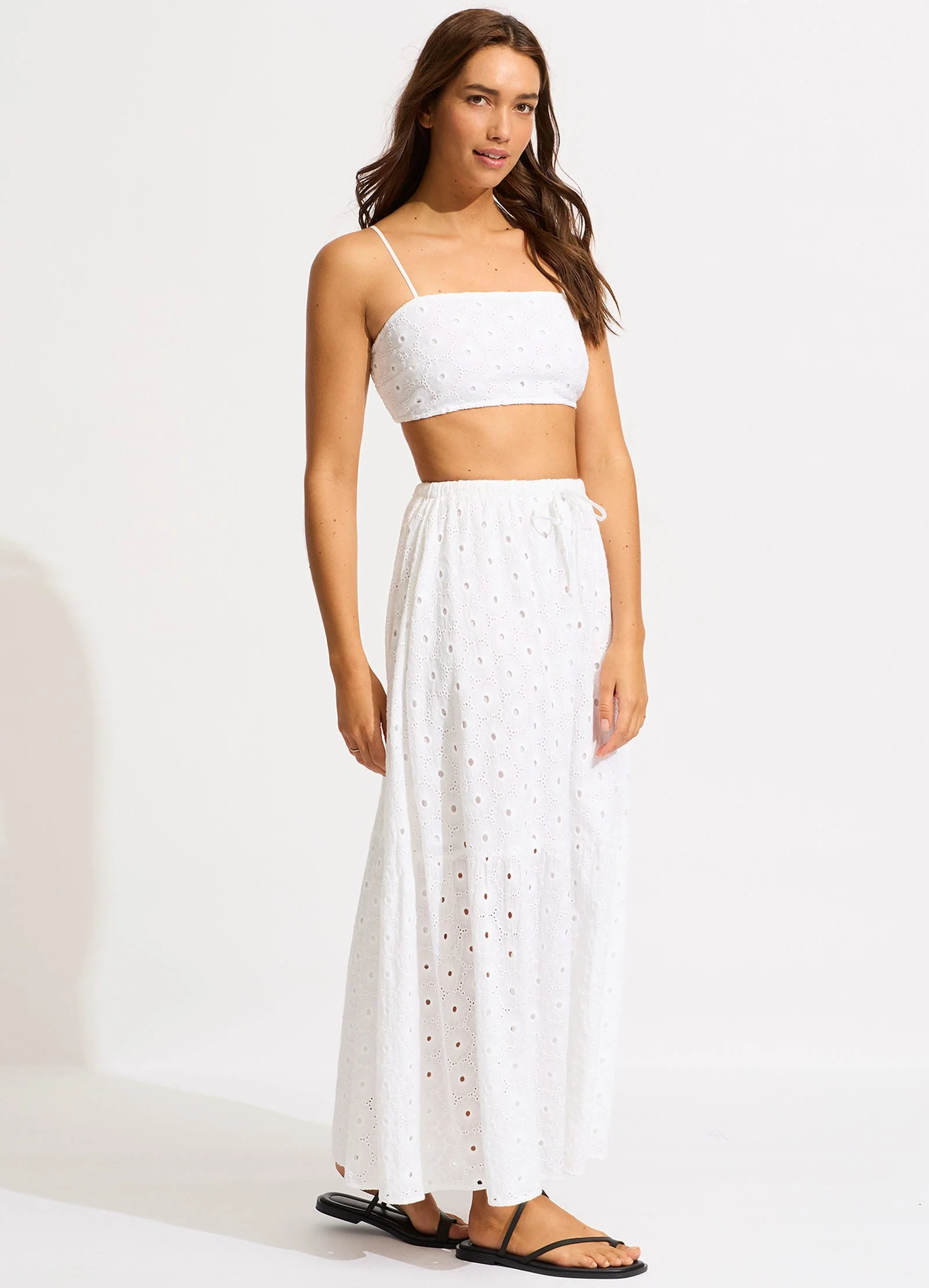 Broderie Maxi Skirt - White - Image 2
