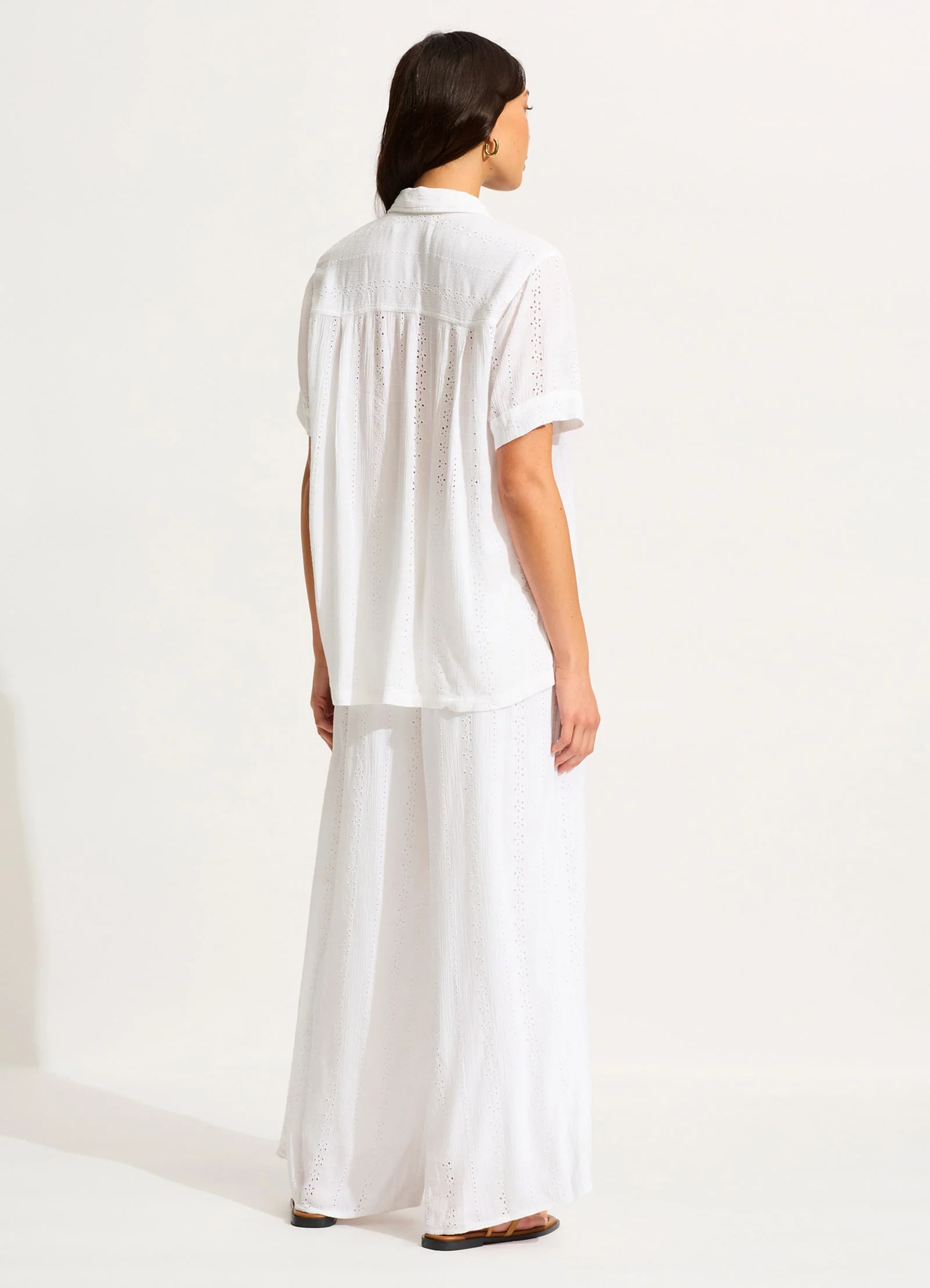 Broderie Short Sleeve Shirt - White - Image 4