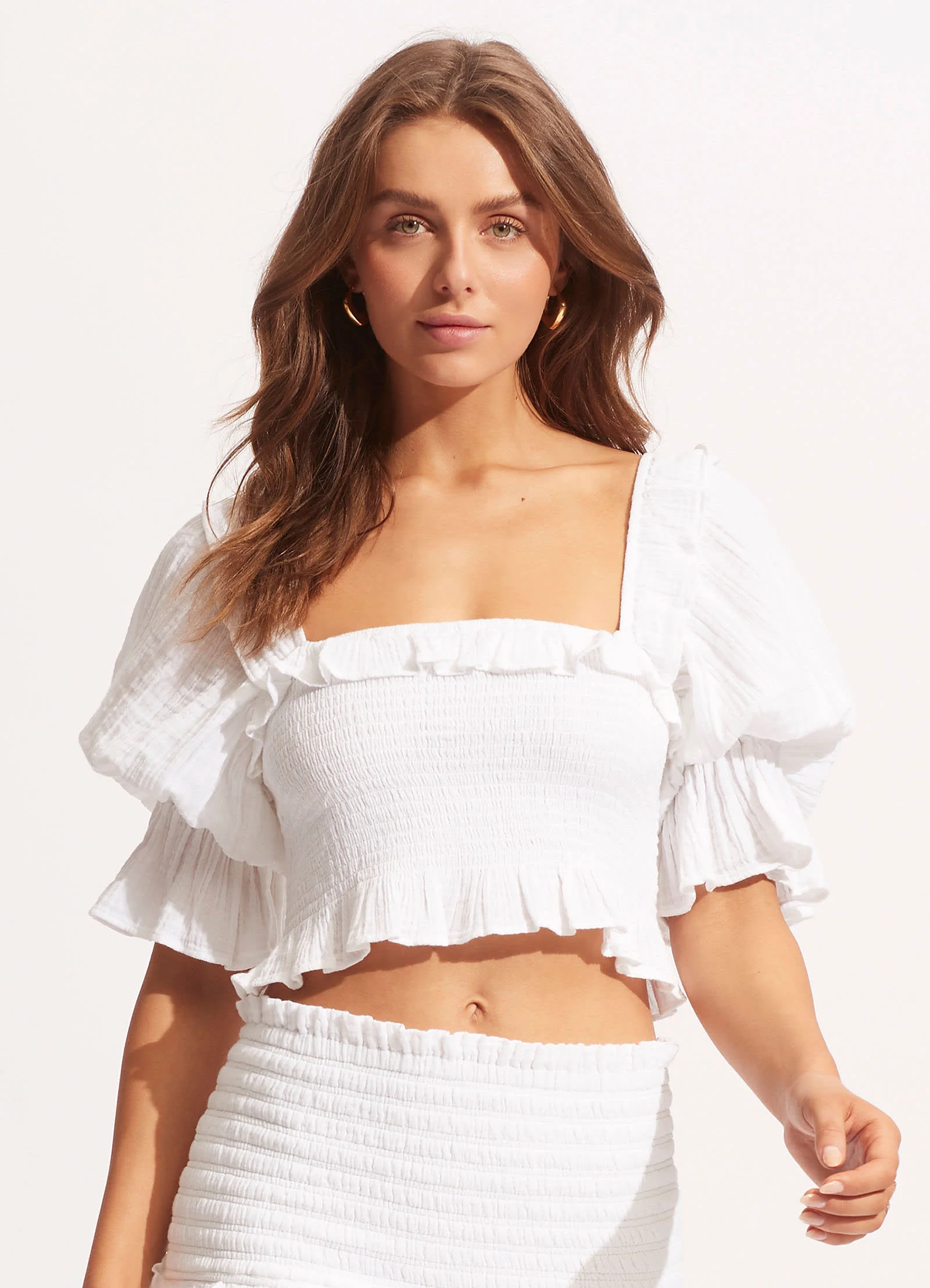 Caspian Shirring Top - White - Image 2