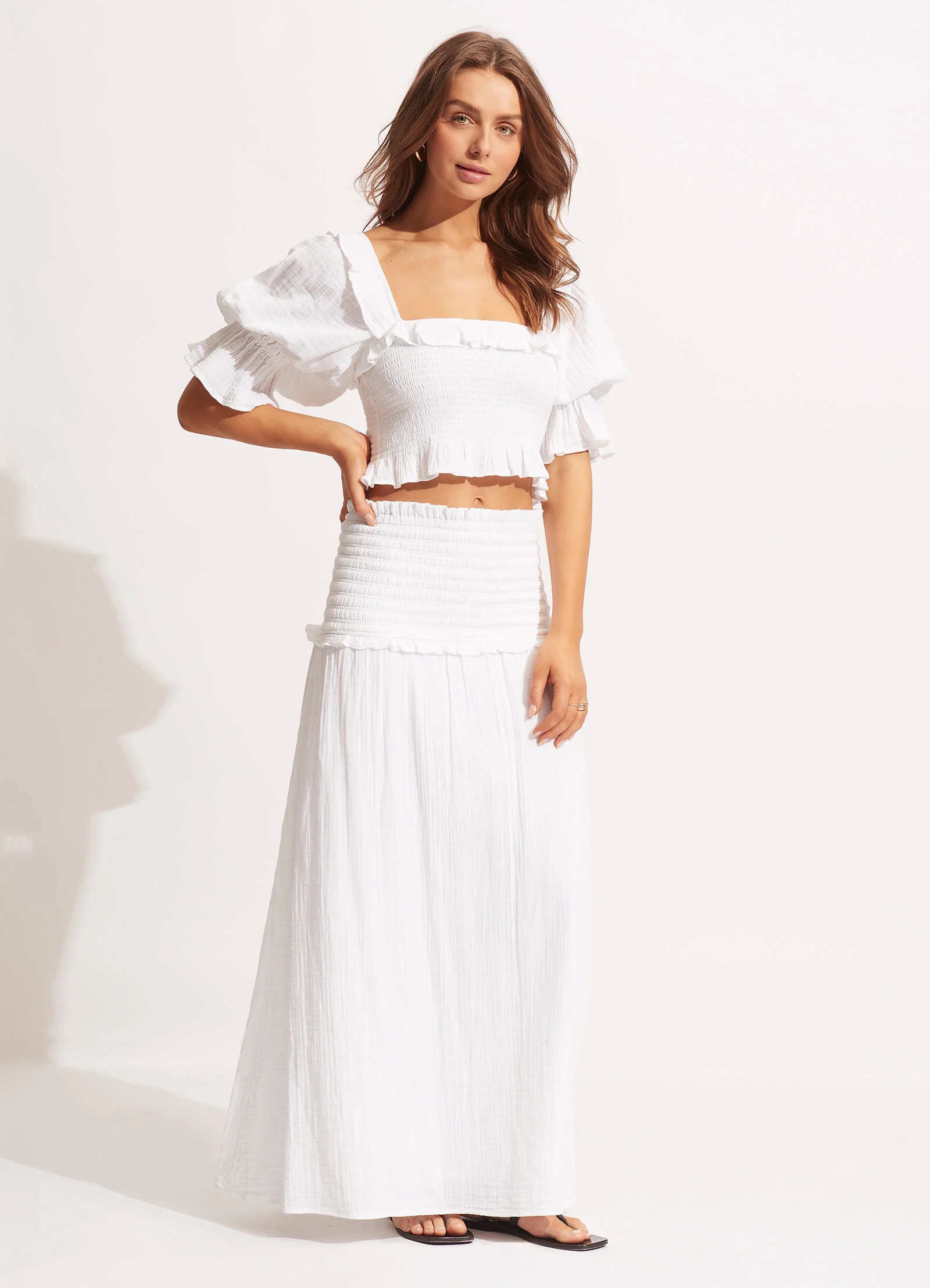 Caspian Shirring Top - White - Image 3