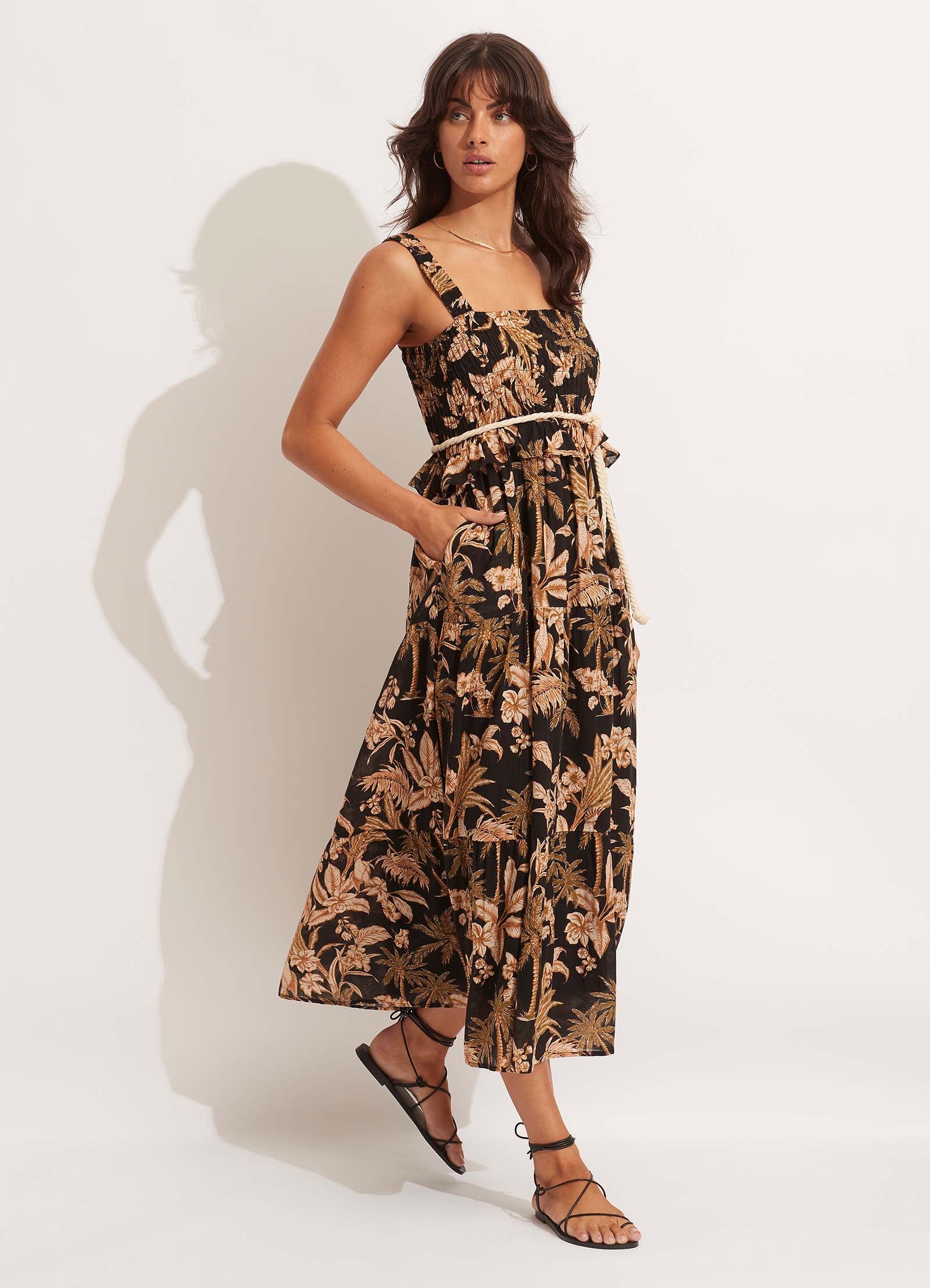 Castaway Shirring Dress - Black - Image 2