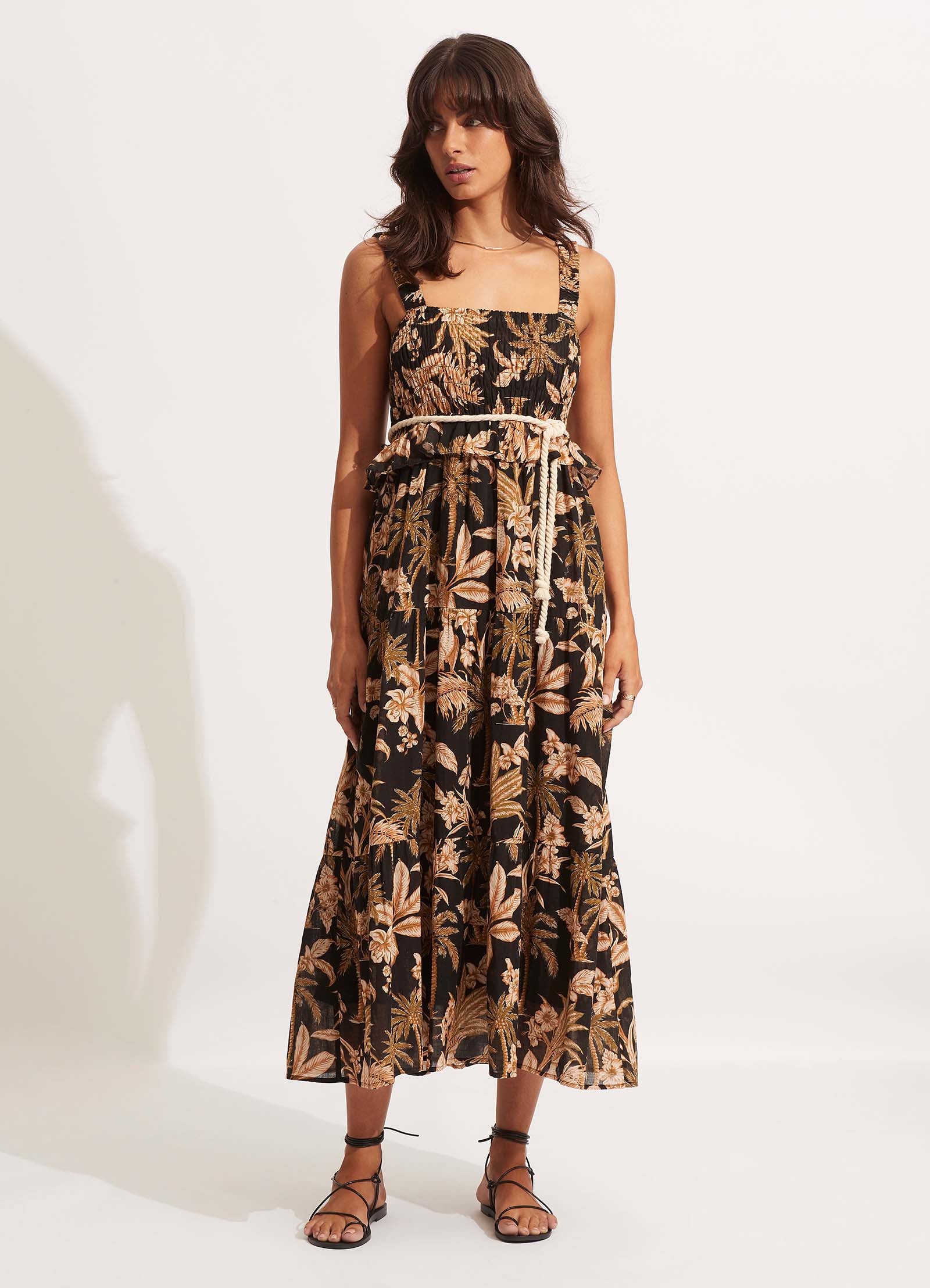 Castaway Shirring Dress - Black - Image 3