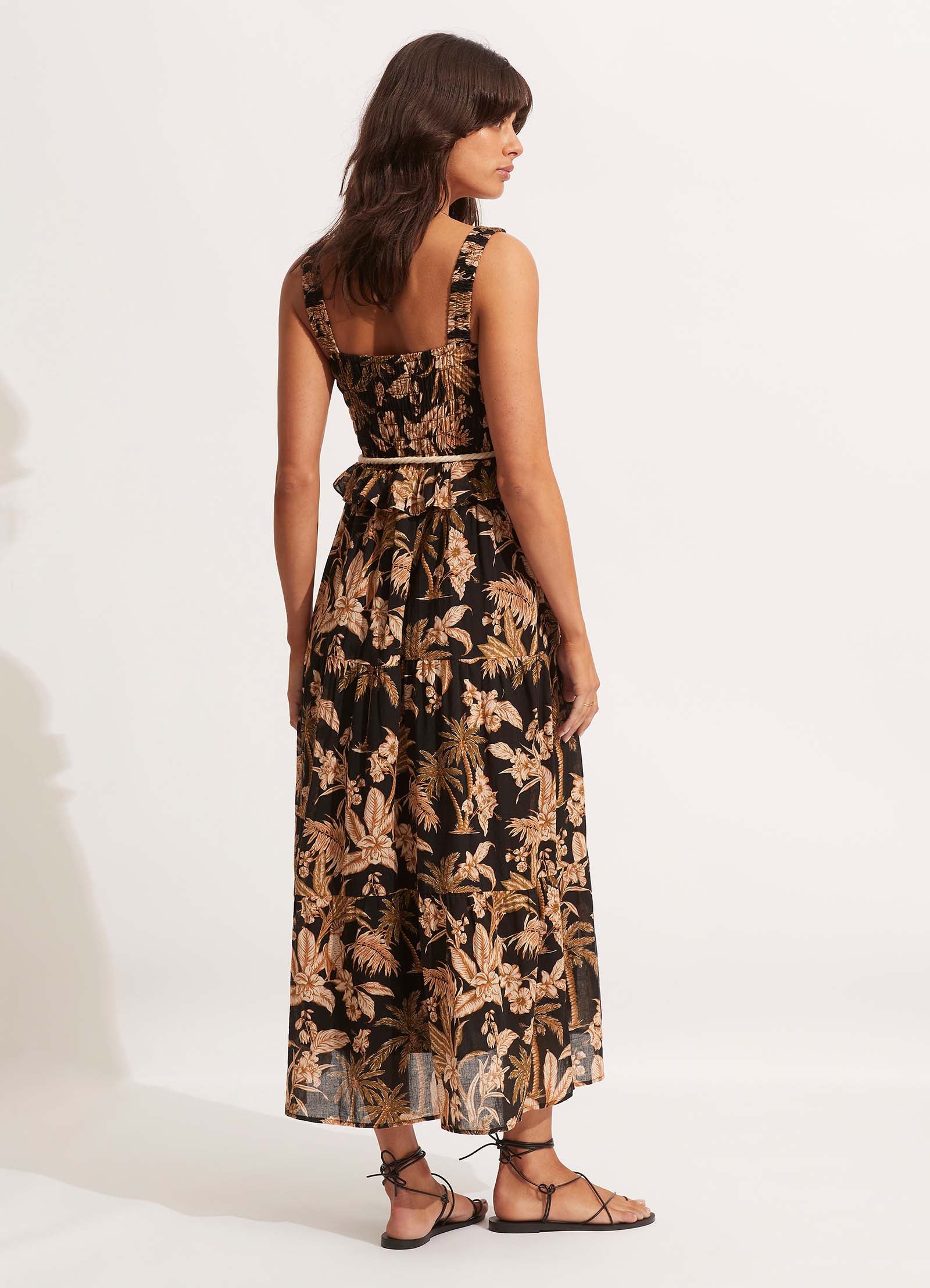 Castaway Shirring Dress - Black - Image 5