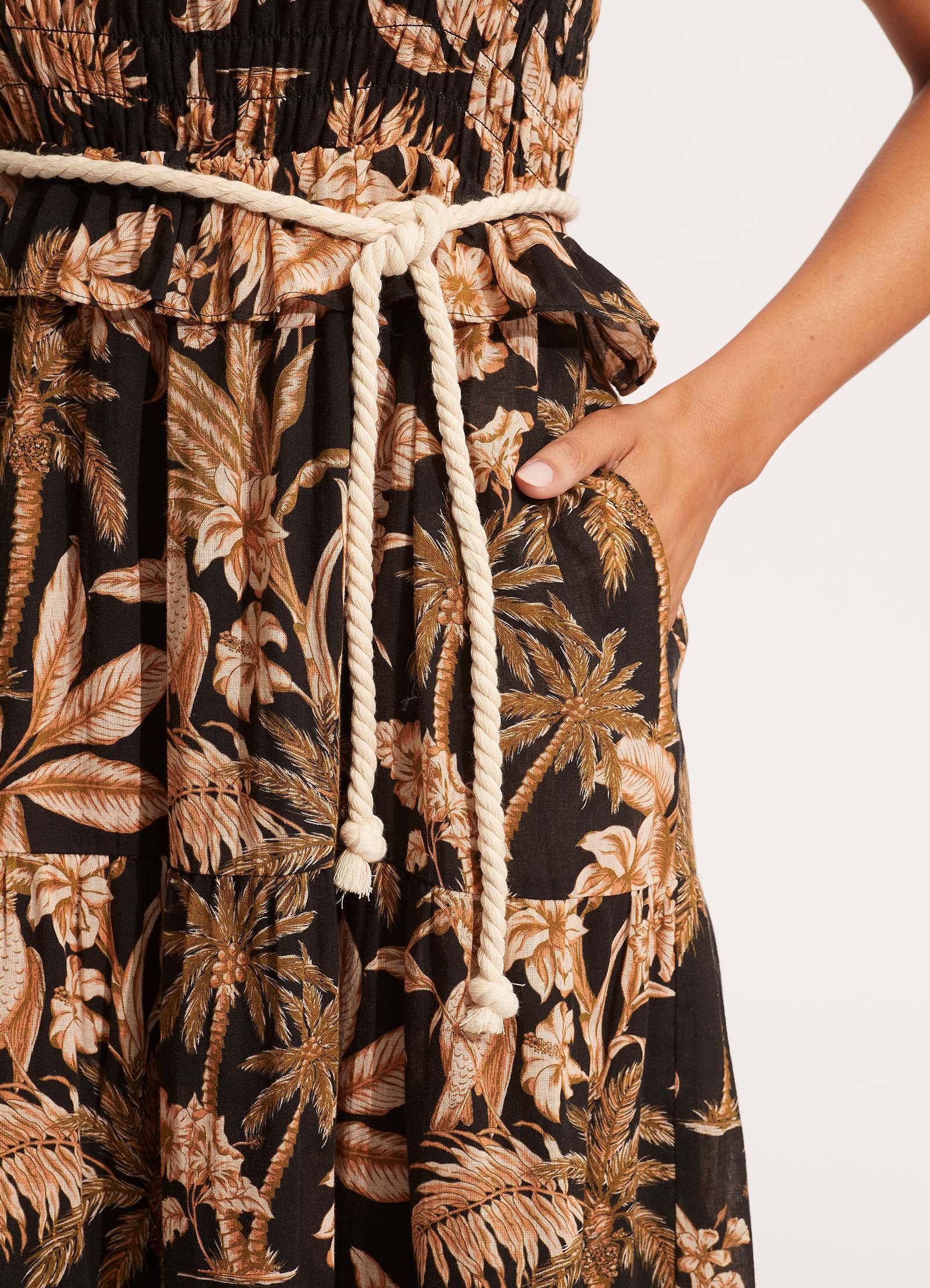 Castaway Shirring Dress - Black - Image 6