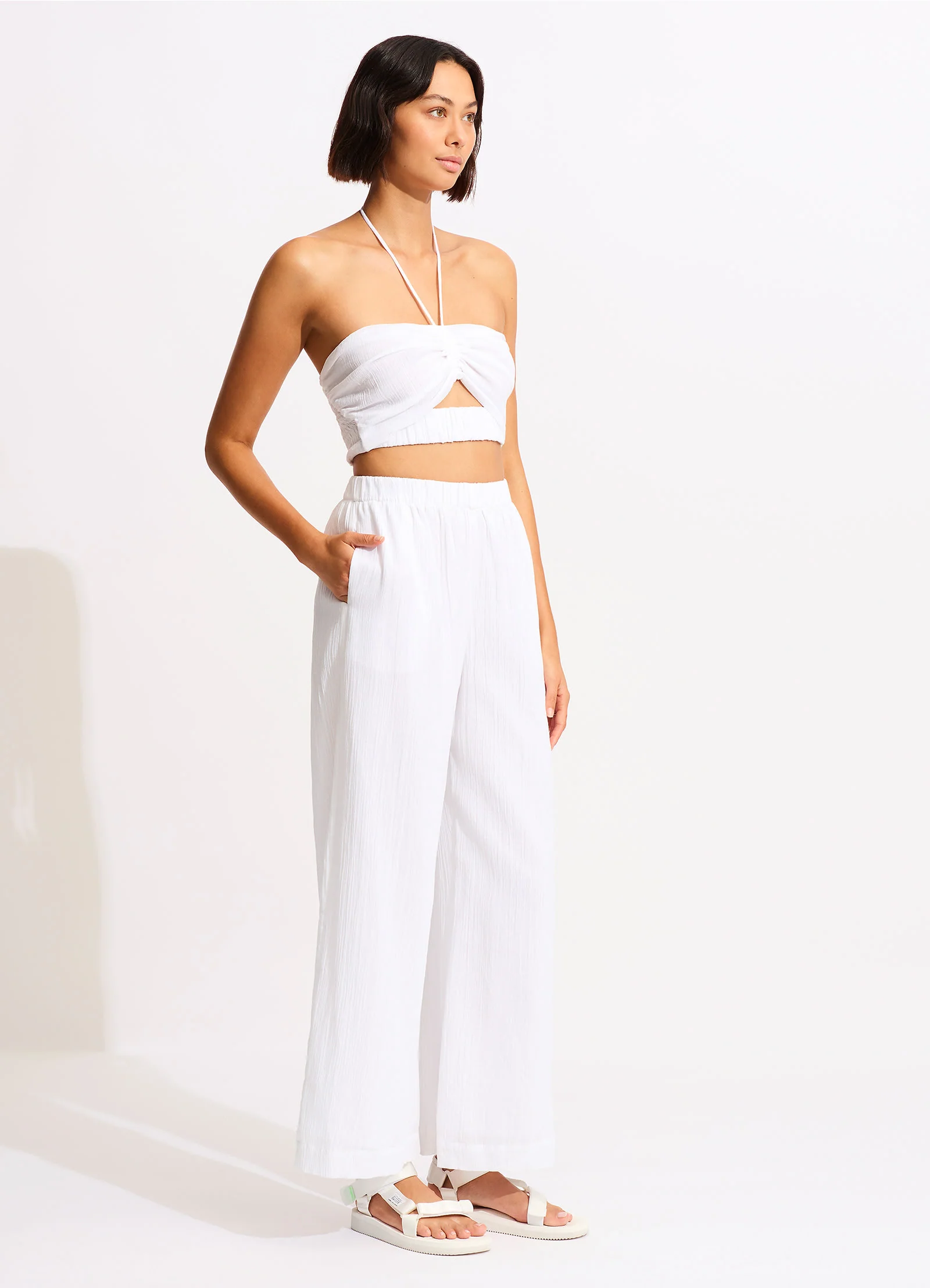 Crinkle Beach Pant - White - Image 3