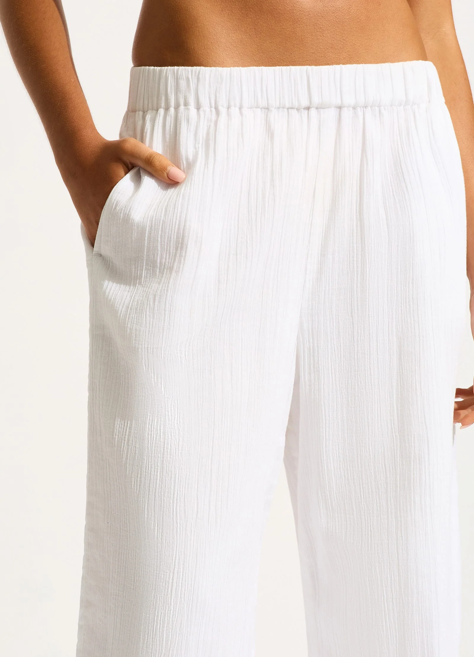 Crinkle Beach Pant - White - Image 5