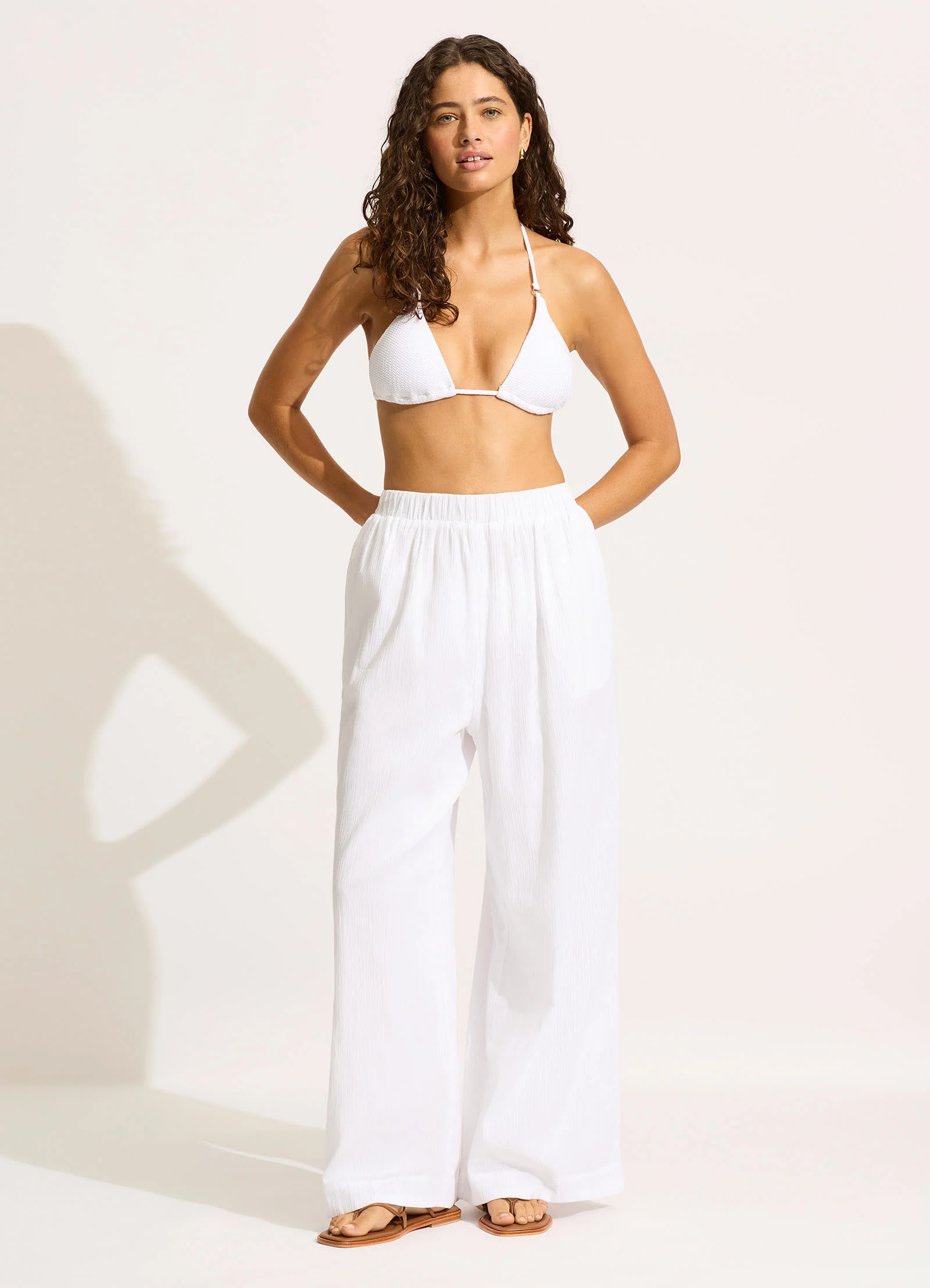 Crinkle Beach Pant - White
