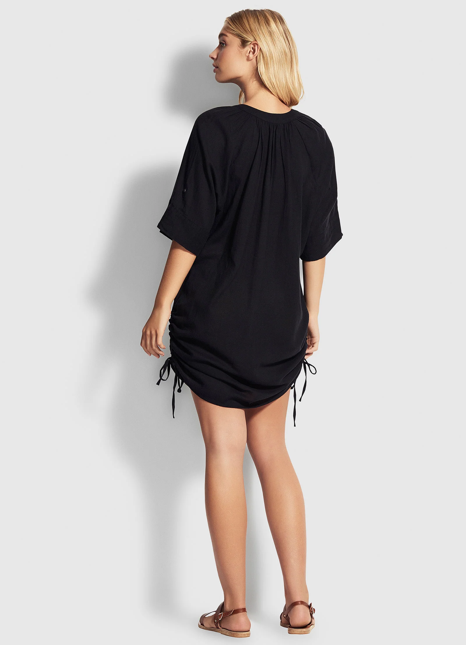 Crinkle Cotton Cover Up - Black - Image 3