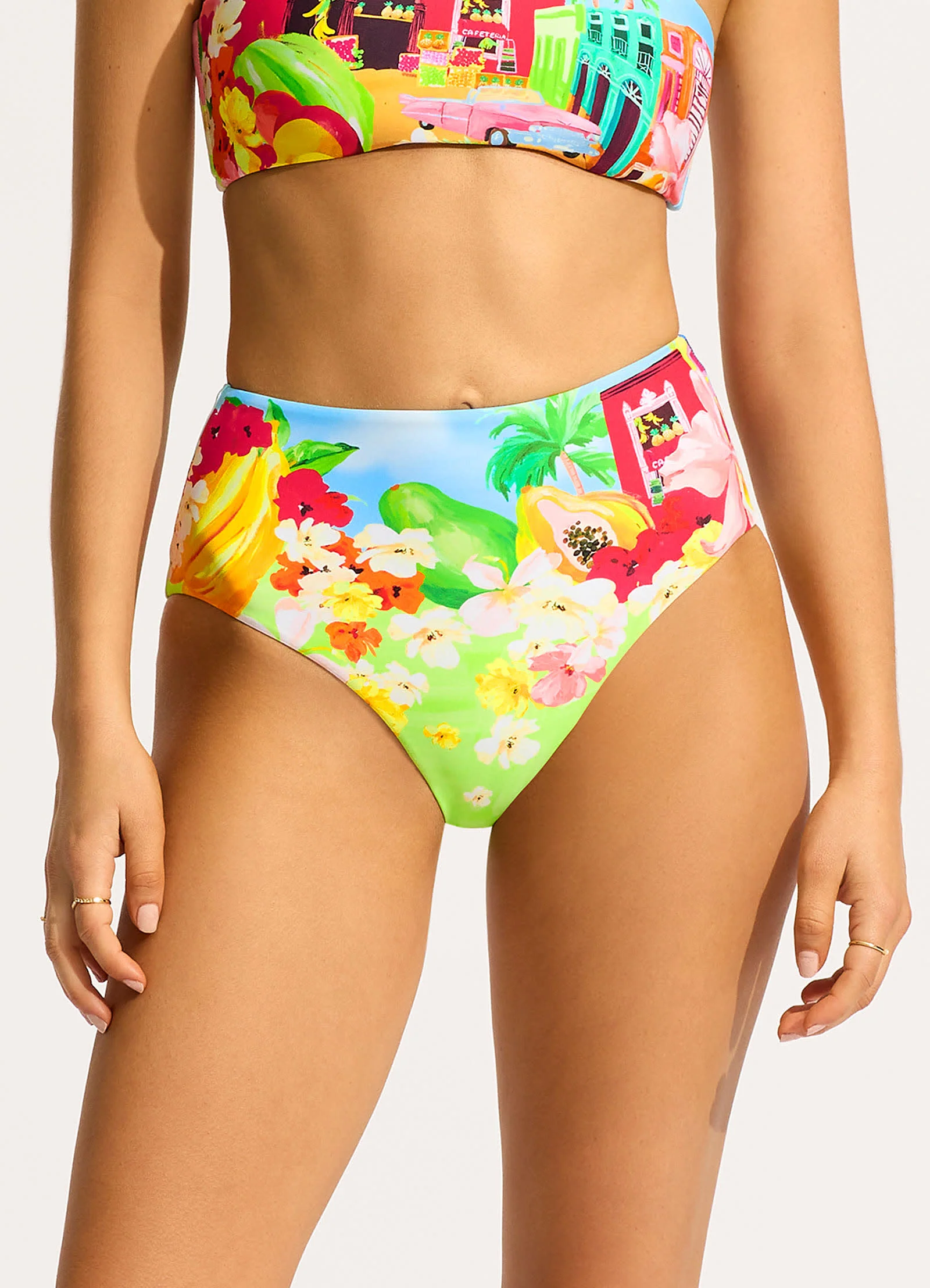 Cuba High Waisted Bikini Bottom - Turquoise - Image 2