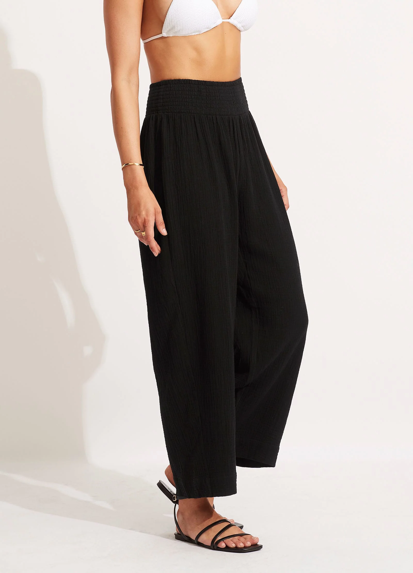 Double Cloth Shirred Pants - Black - Image 3