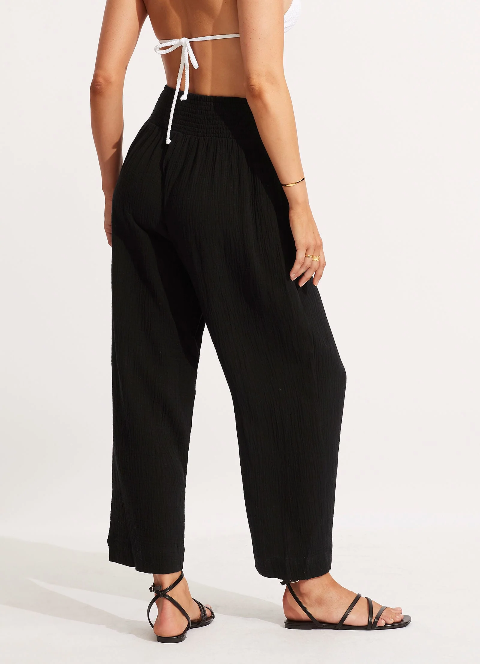 Double Cloth Shirred Pants - Black - Image 4