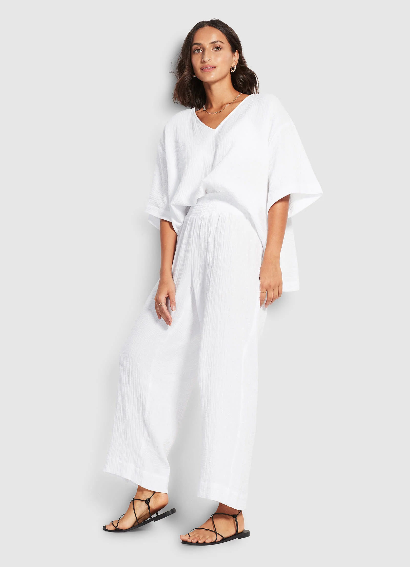 Double Cloth Shirred Pants - White - Image 2