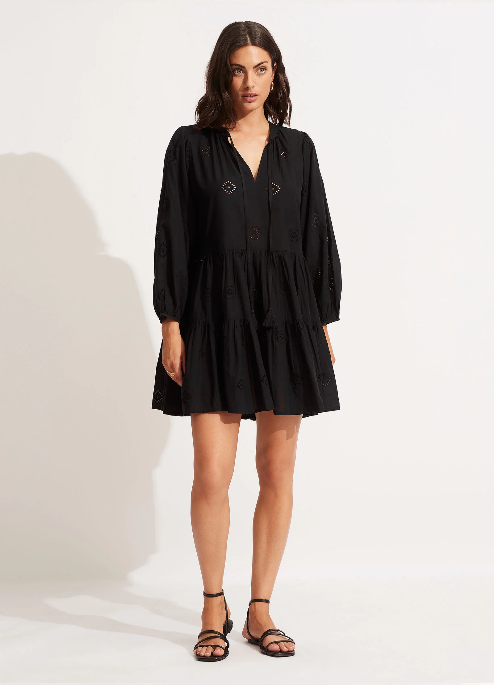 Embroidery Tiered Dress - Black - Image 2
