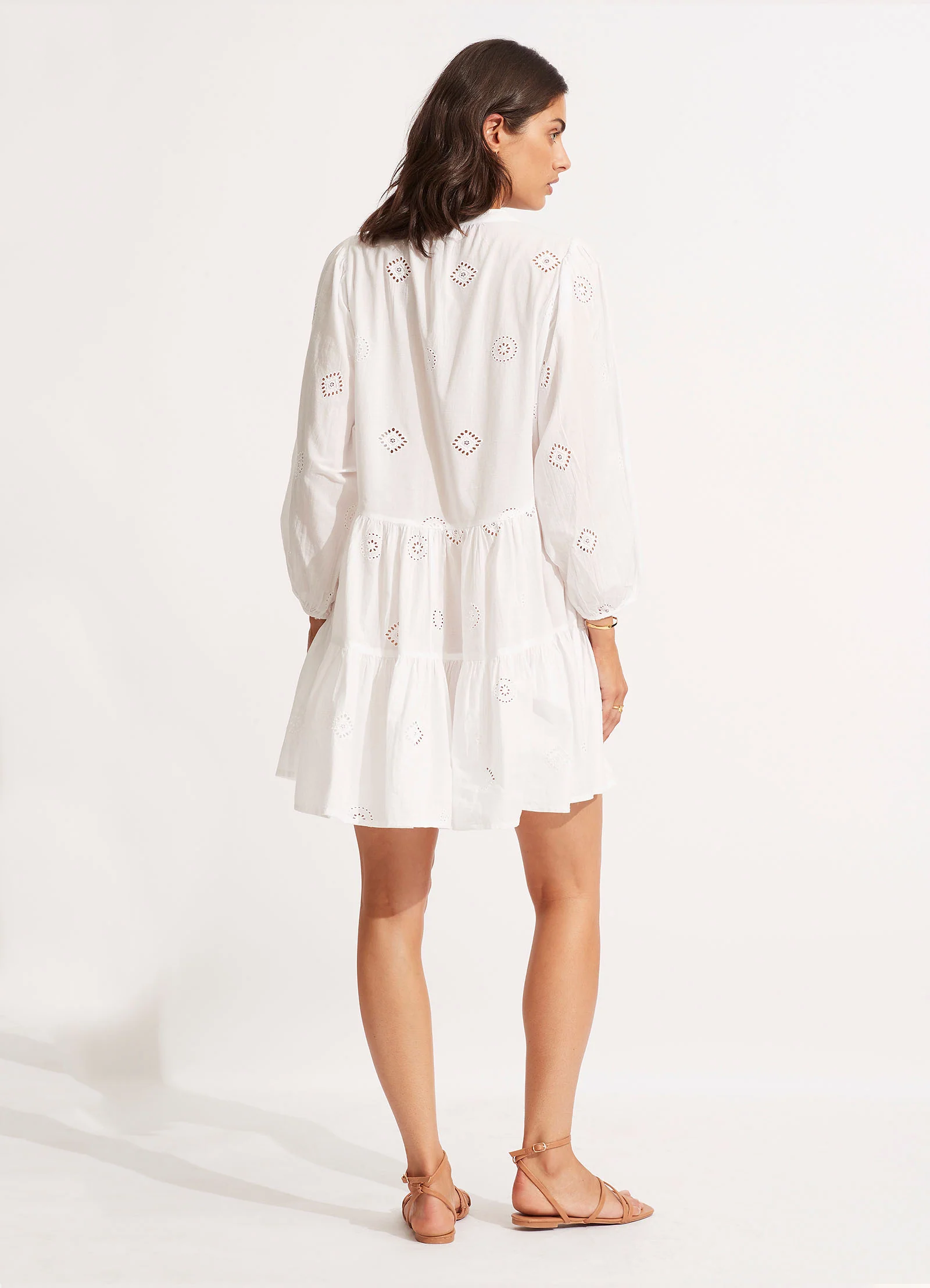 Embroidery Tiered Dress - White - Image 4