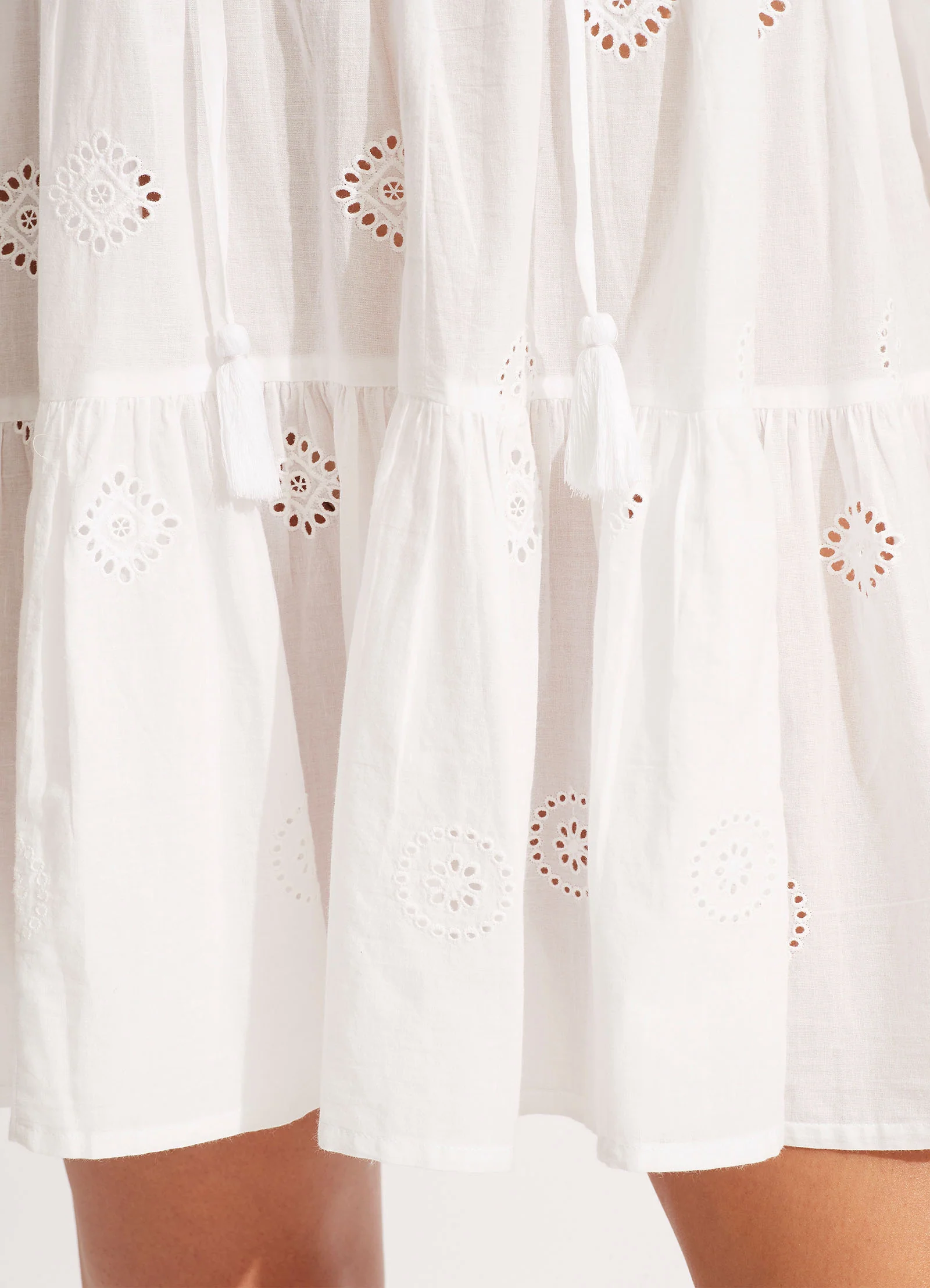 Embroidery Tiered Dress - White - Image 5