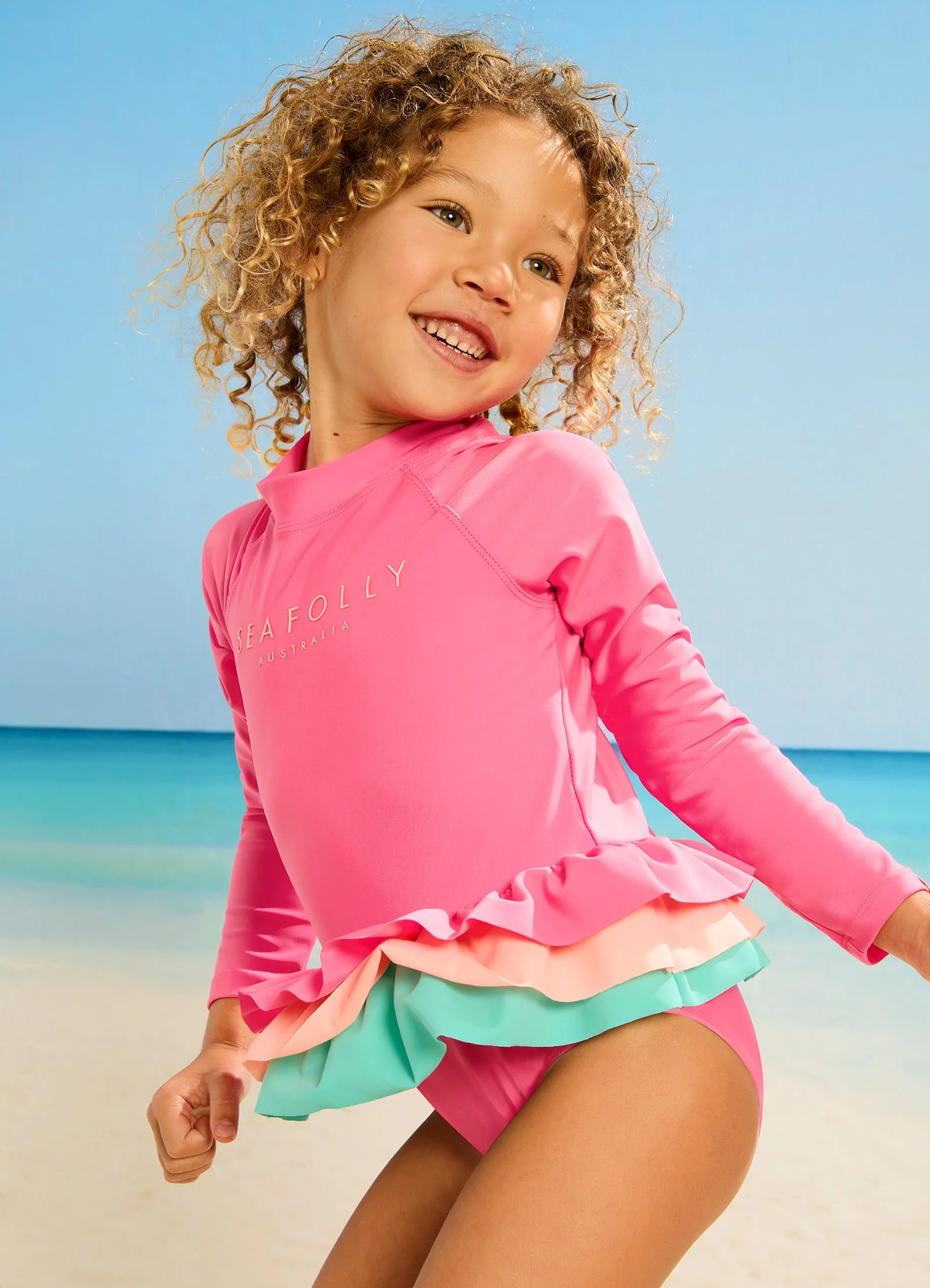 Essential Girls Colour Blocked Paddlesuit - Peony