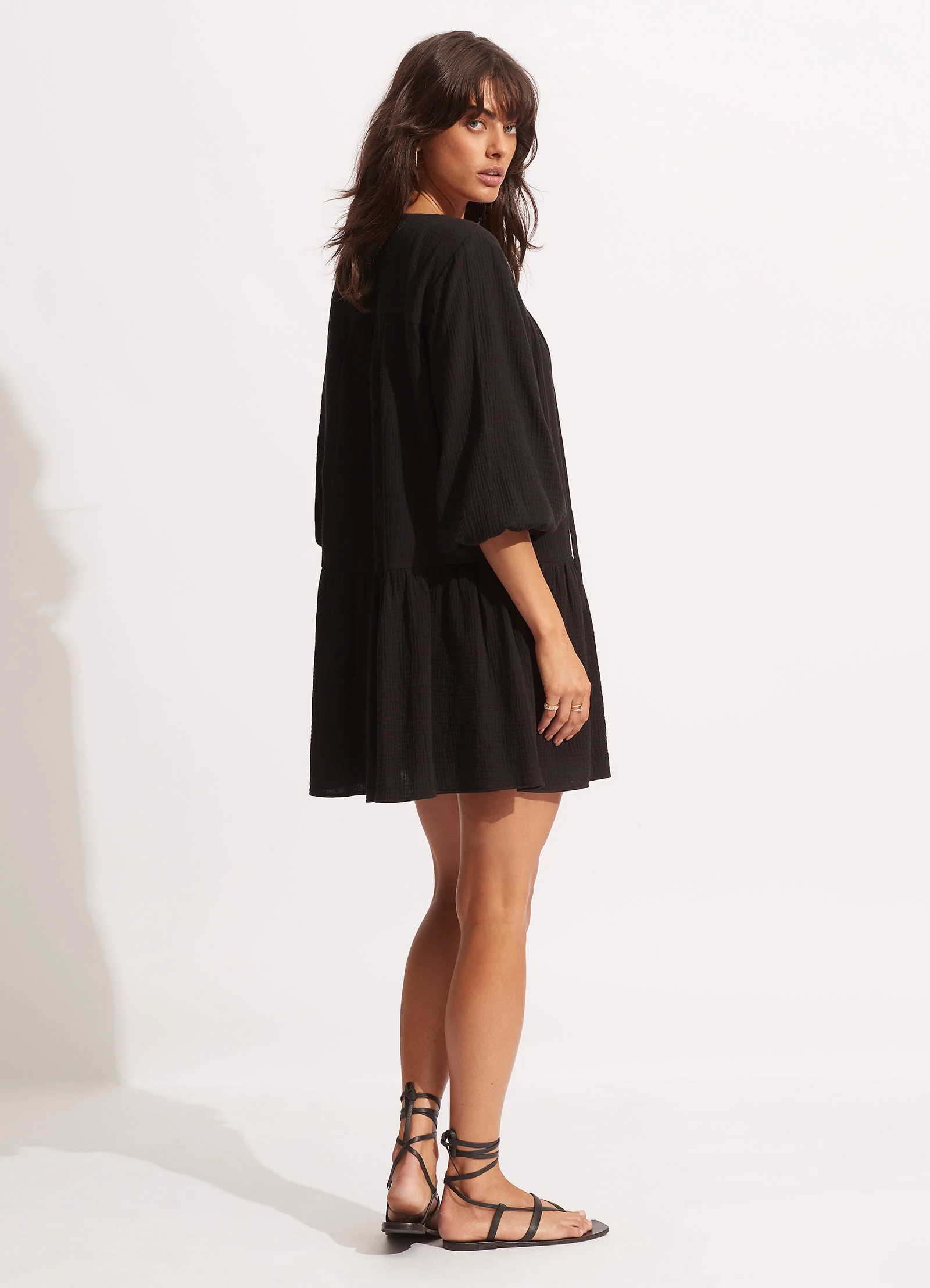 Fallow Textured Cotton Cover Up - Black - Image 3