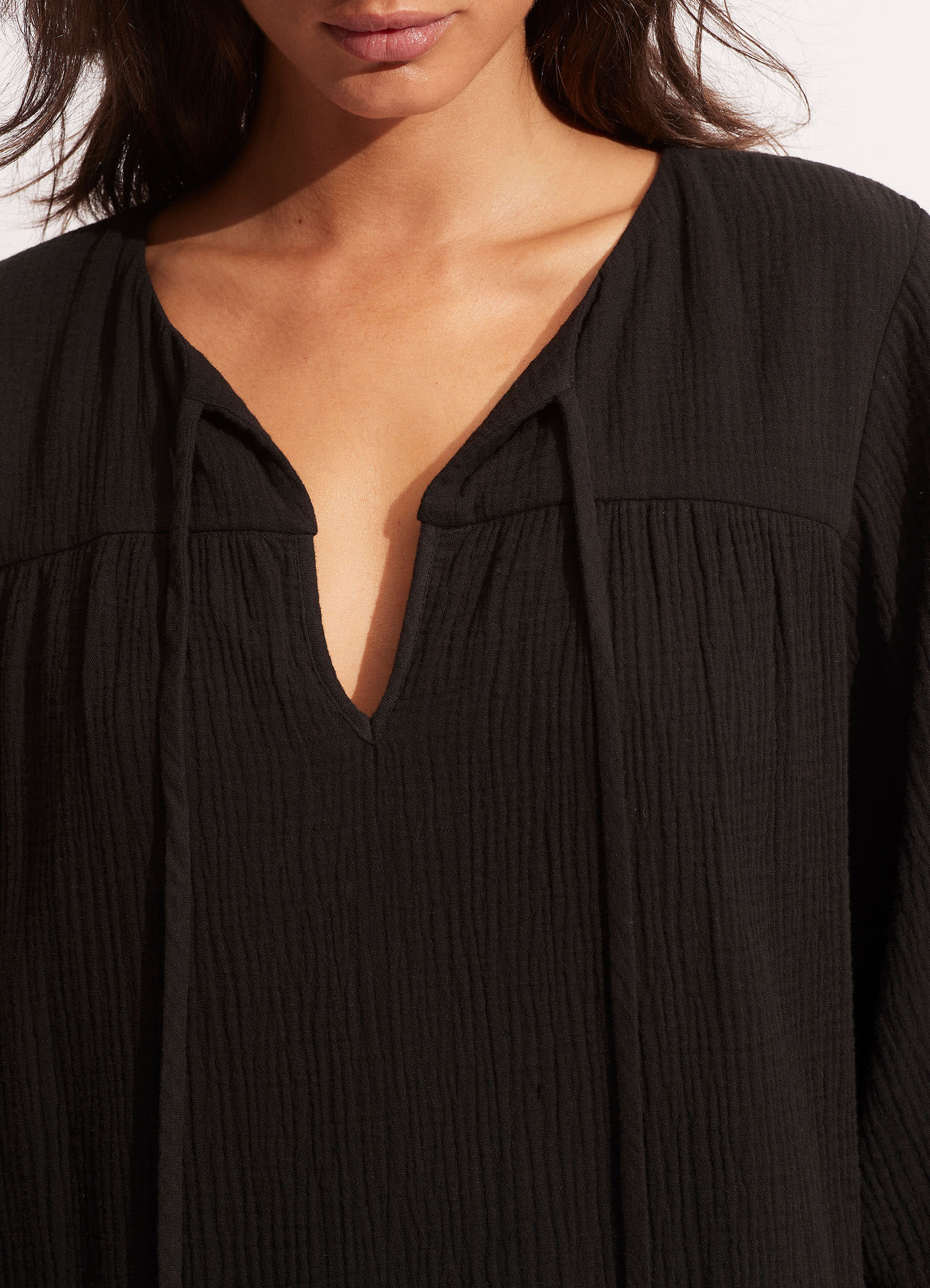 Fallow Textured Cotton Cover Up - Black - Image 4