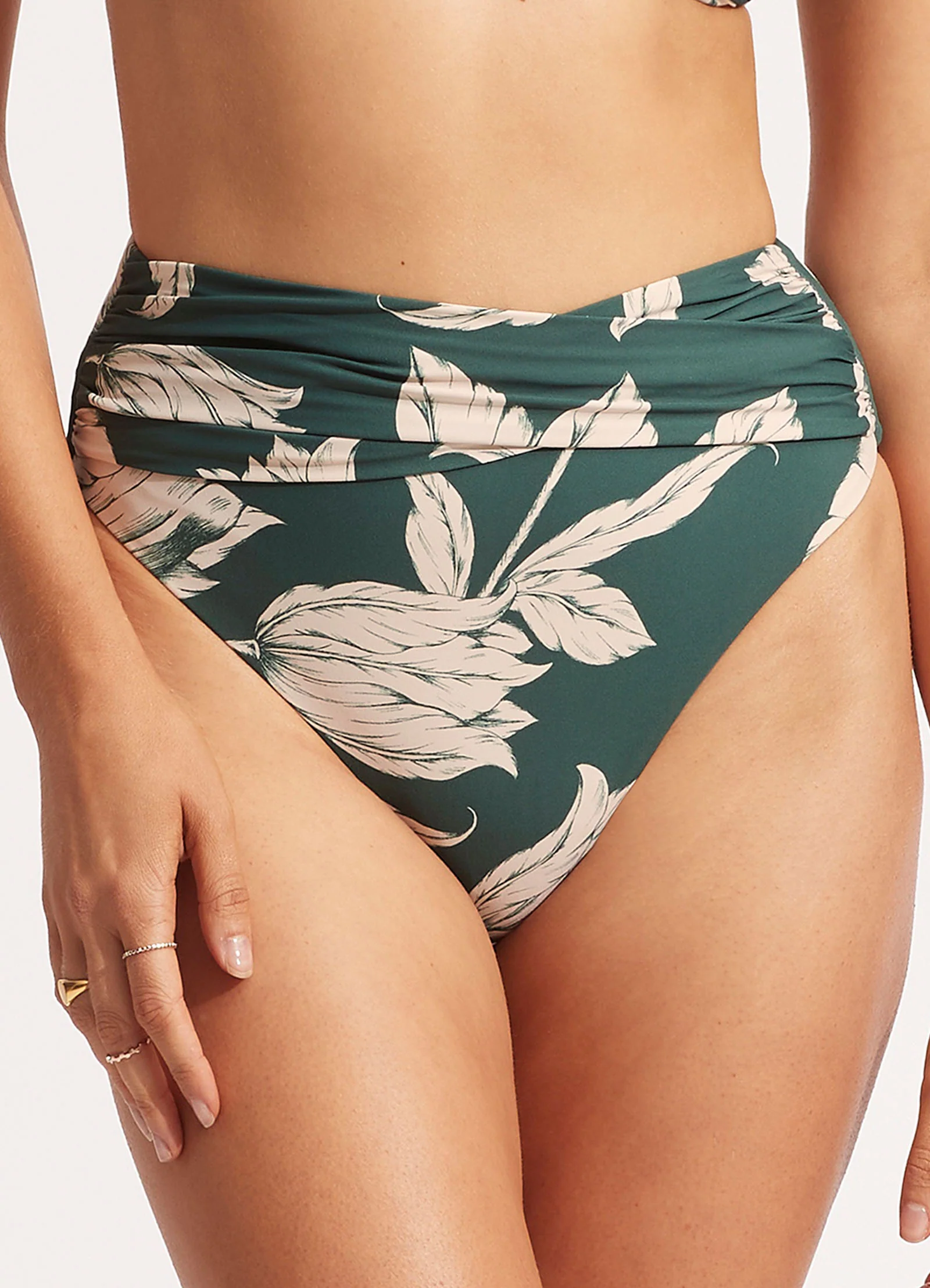 Fleur de Bloom High Waist Wrap Front Bikini Bottom - Evergreen - Image 2