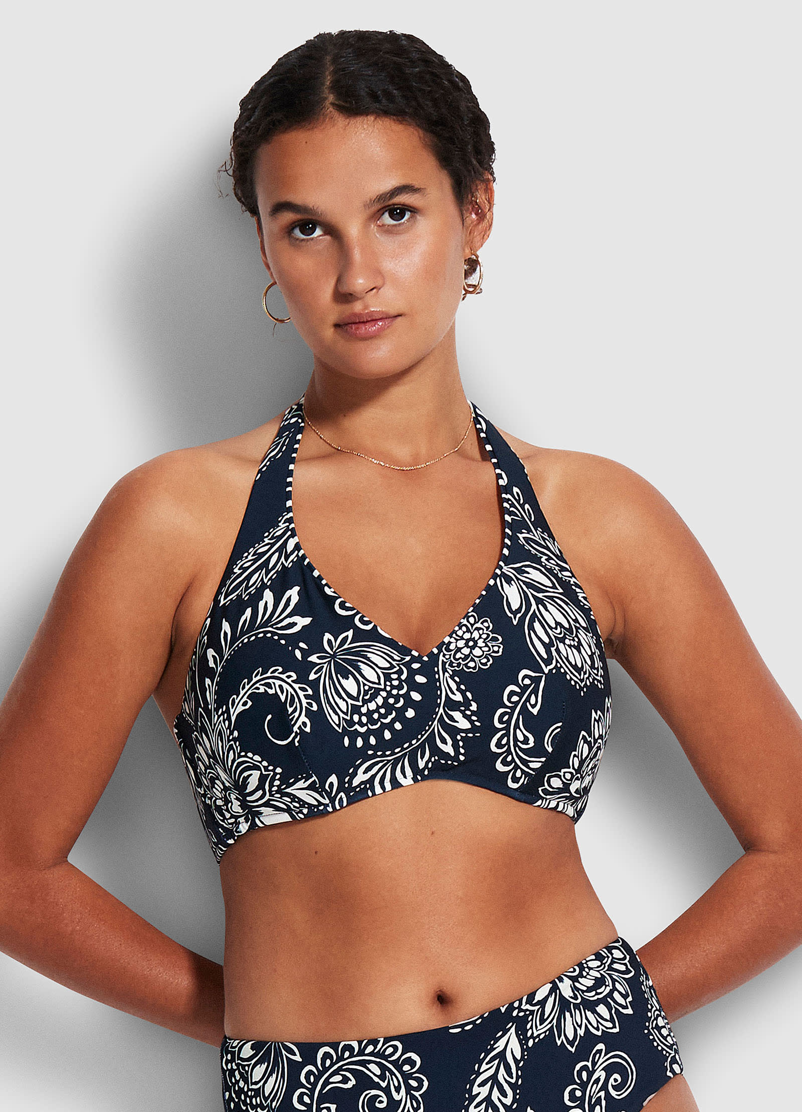 Folklore F Cup Halter Bikini Top - True Navy - Image 2