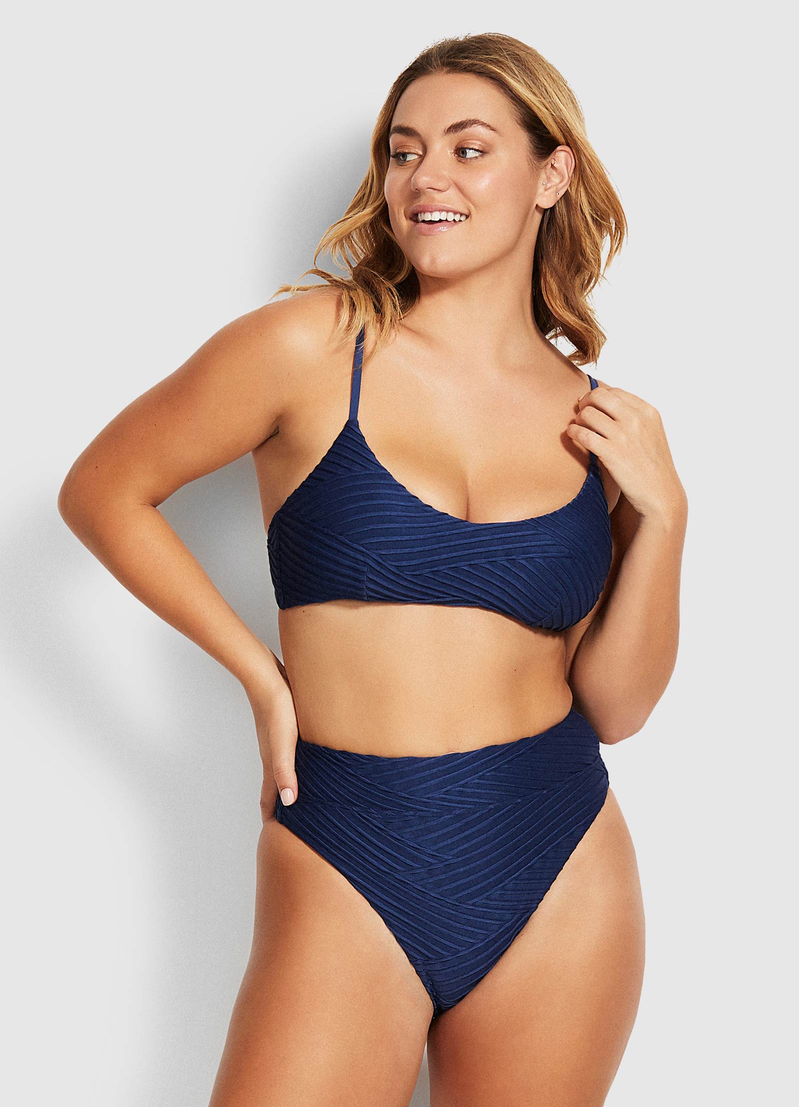 Fresh Water Hi Rise Wide Band Bikini Bottom - Blue Opal