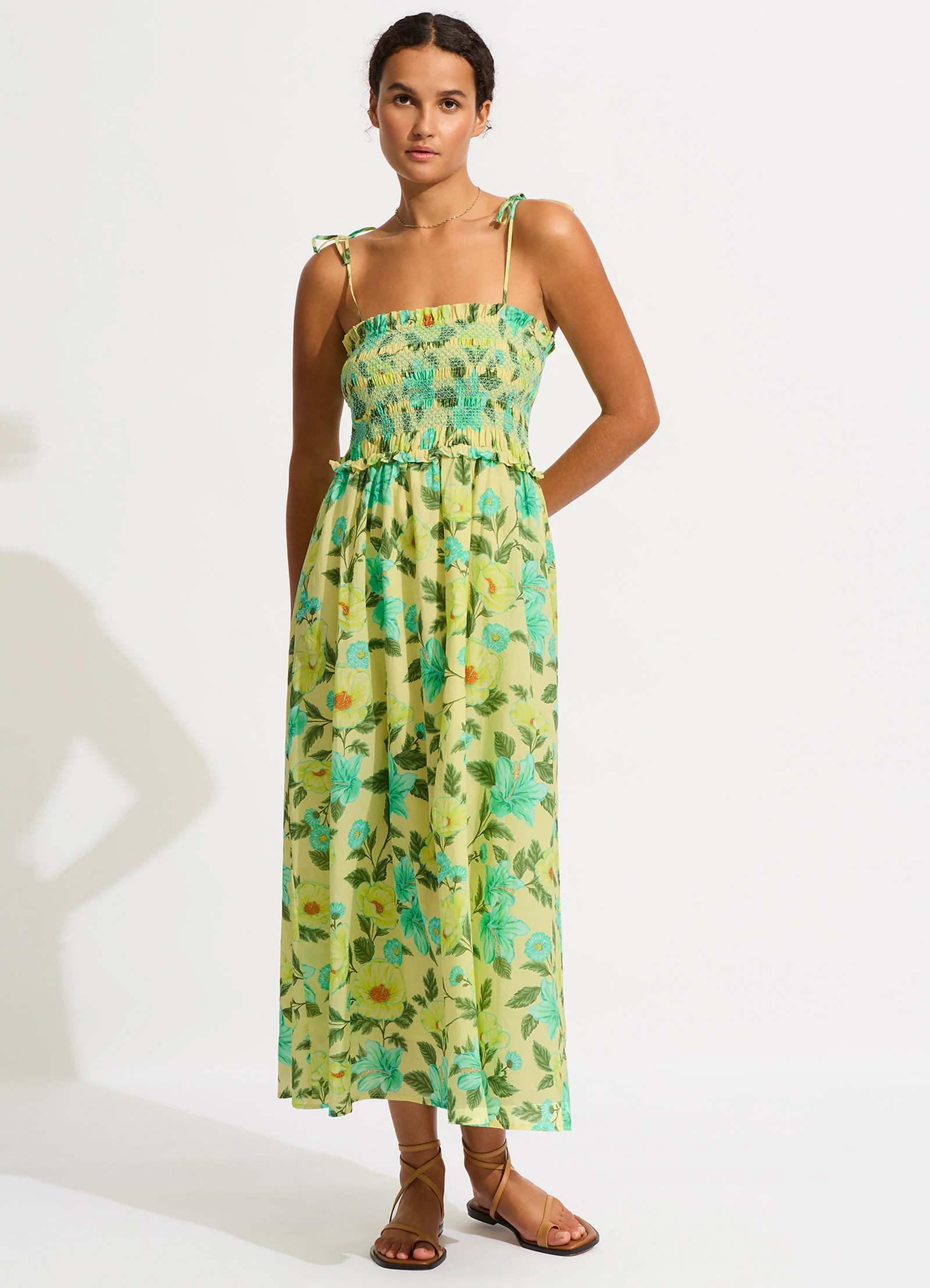 Garden Party Smocking Midi Dress - Lime Light