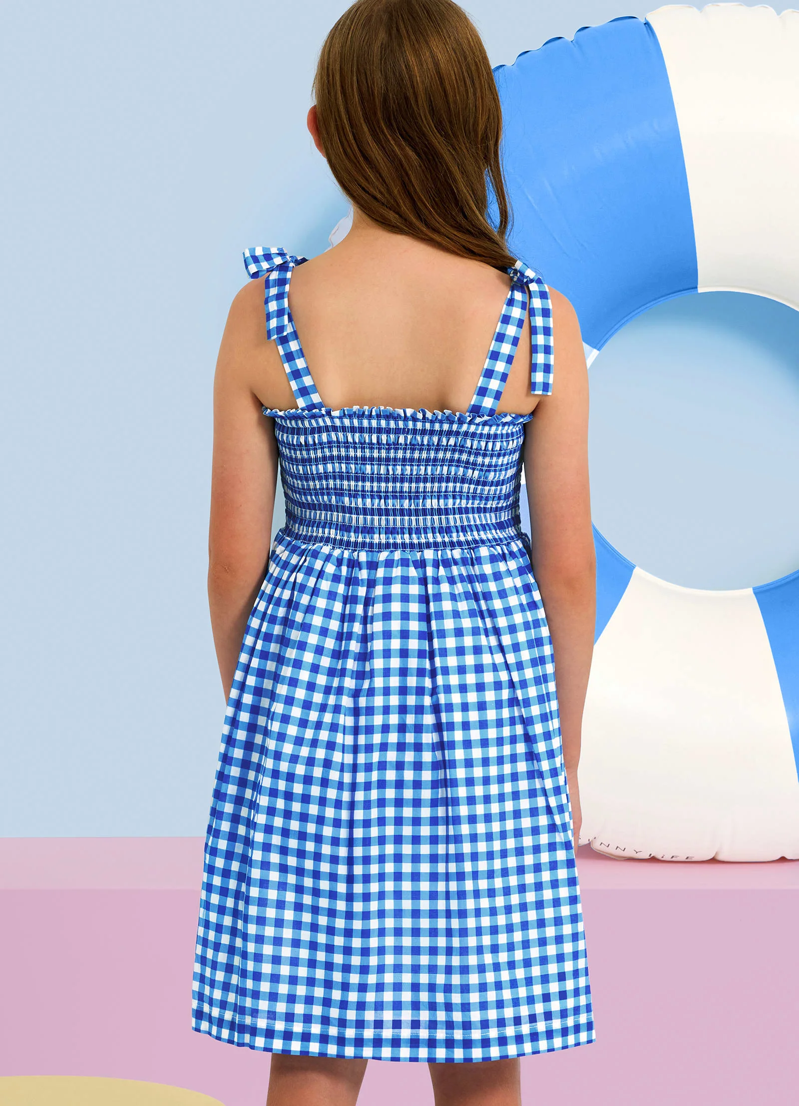 Gingham Shirred Dress - Blue Lottie - Image 2