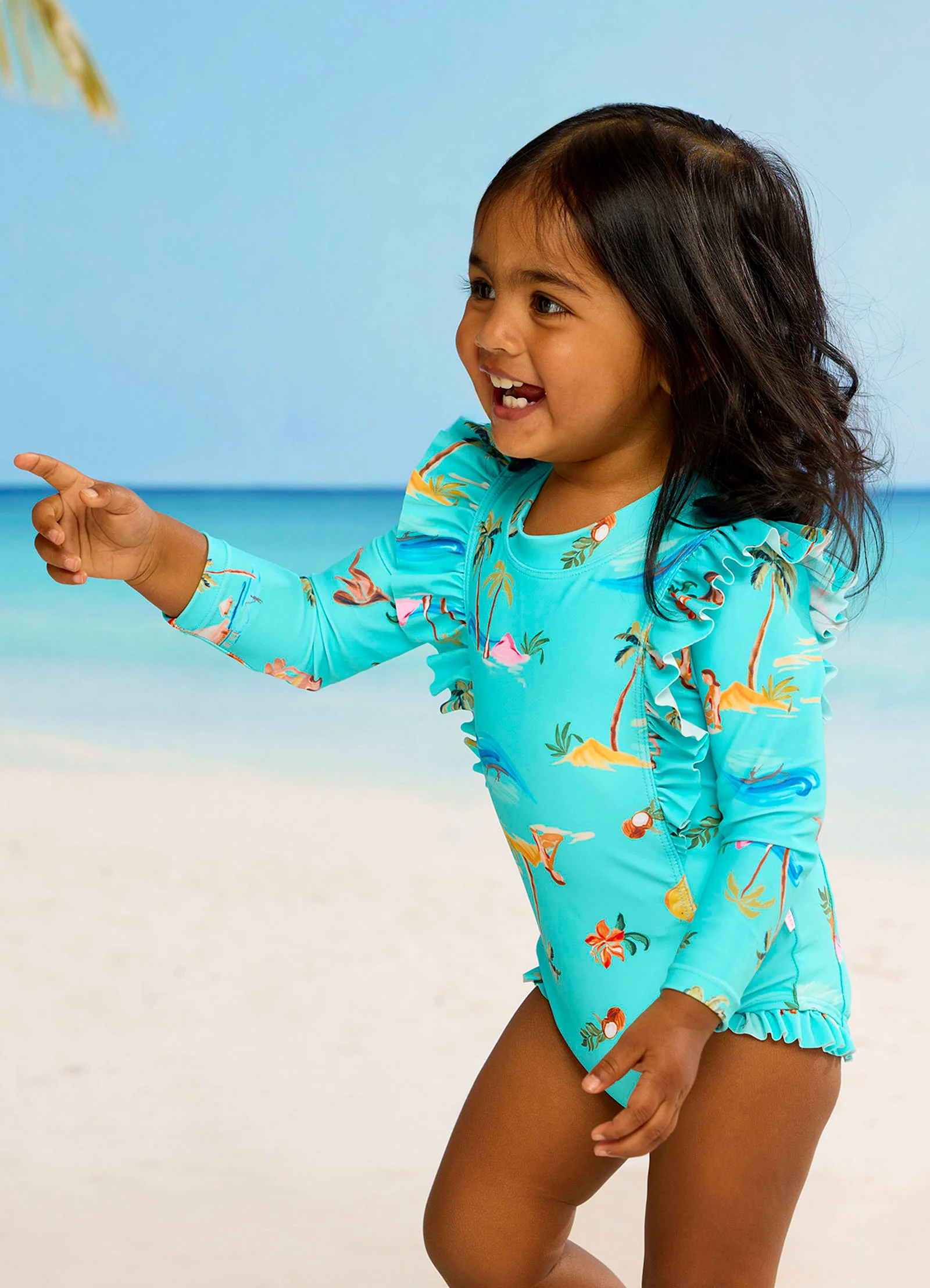 Isla Palm Frill Sunsuit - Isla Palm Blue