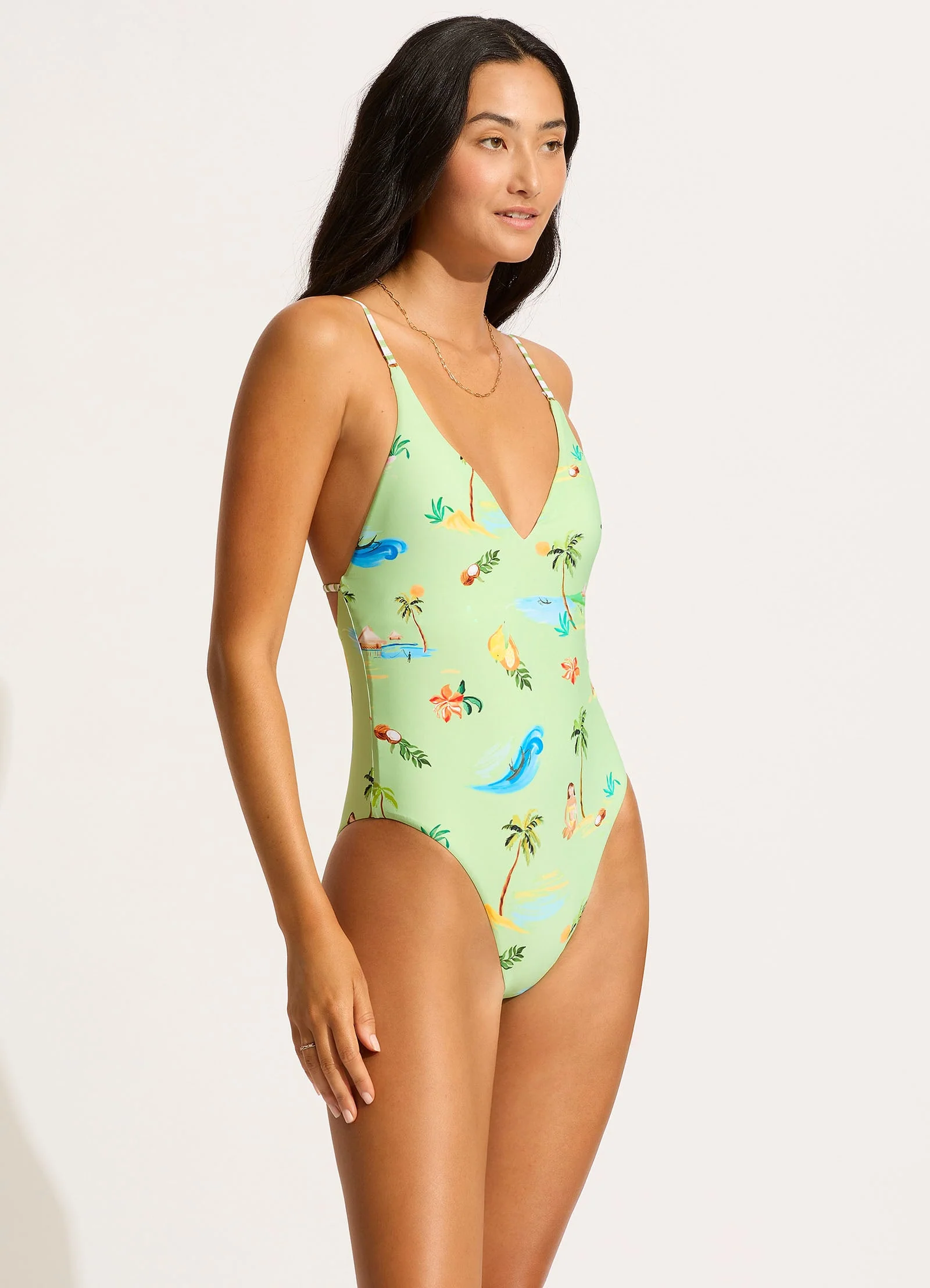 Isla Palm V Neck One Piece - Sage - Image 2