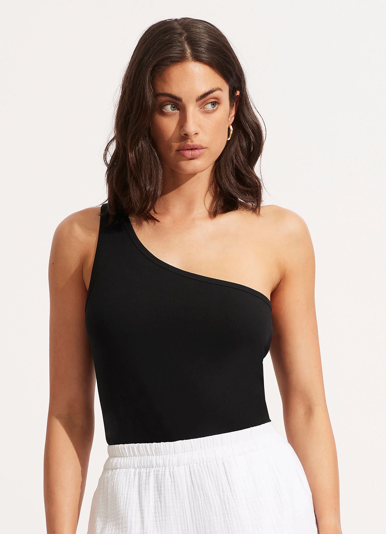 Jersey One Shoulder Top - Black - Image 2