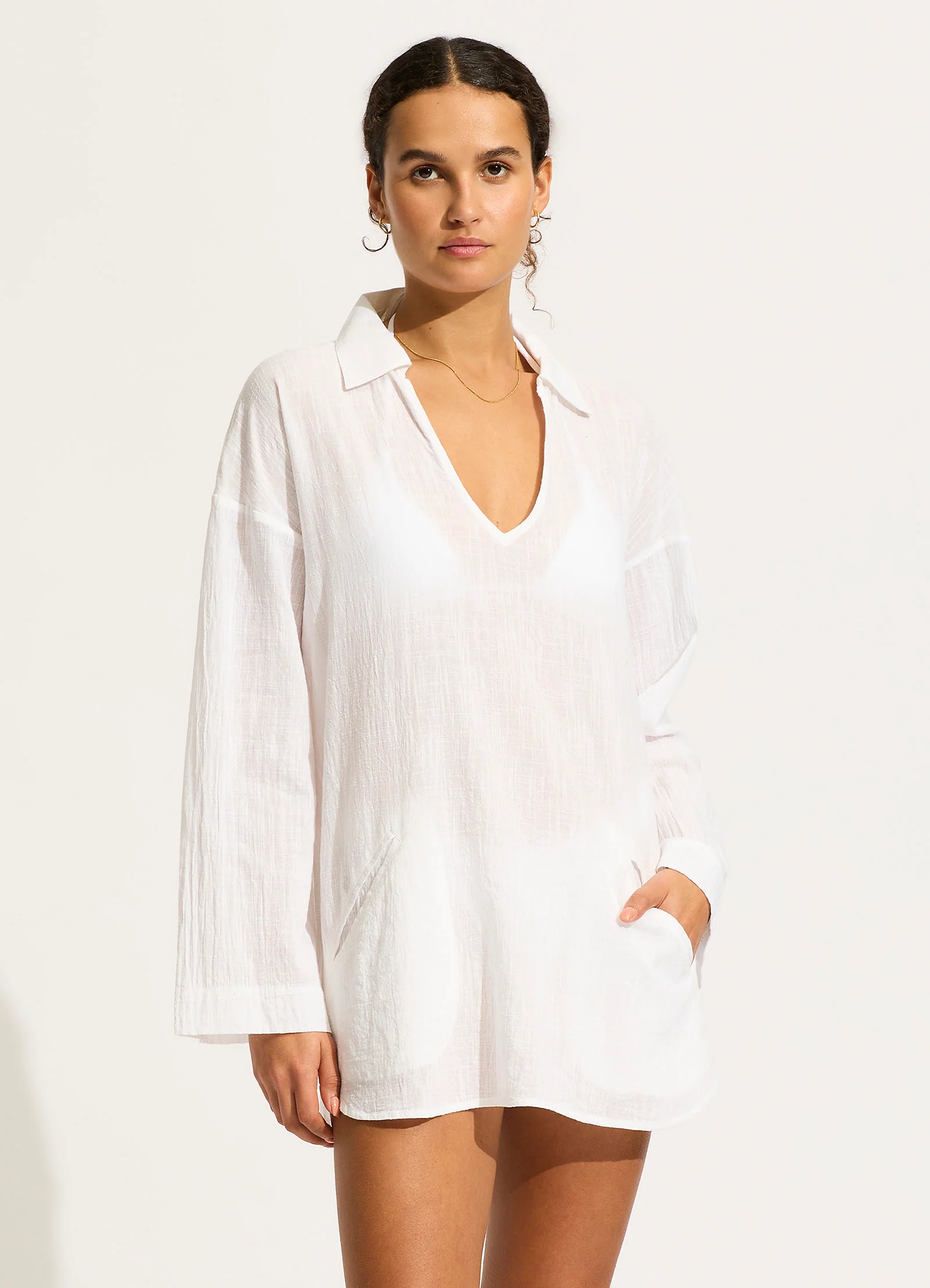 Longline Beach Shirt - White - Image 2