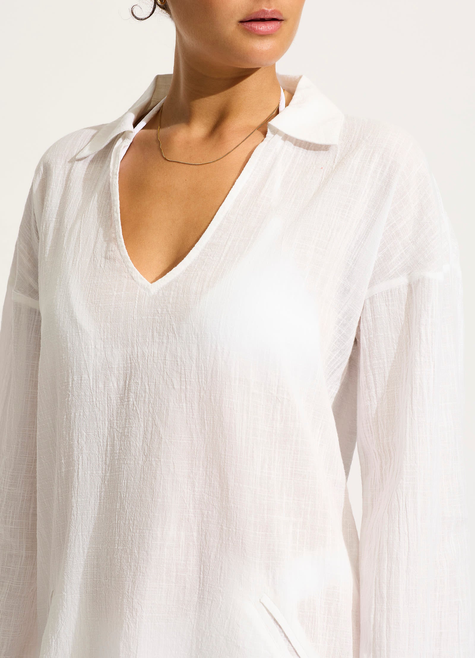 Longline Beach Shirt - White - Image 5