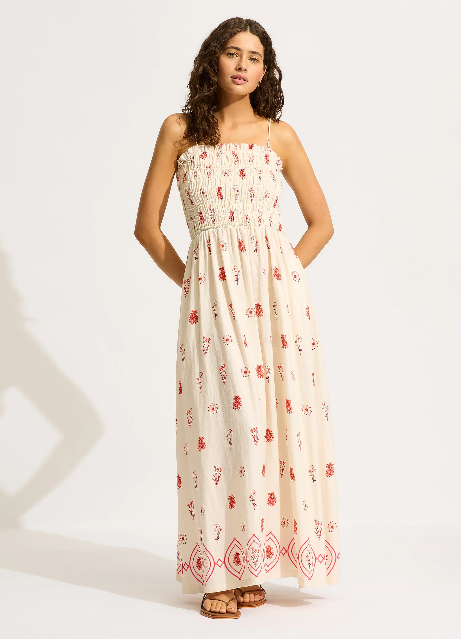 Marbella Shirred Maxi Dress - Flame