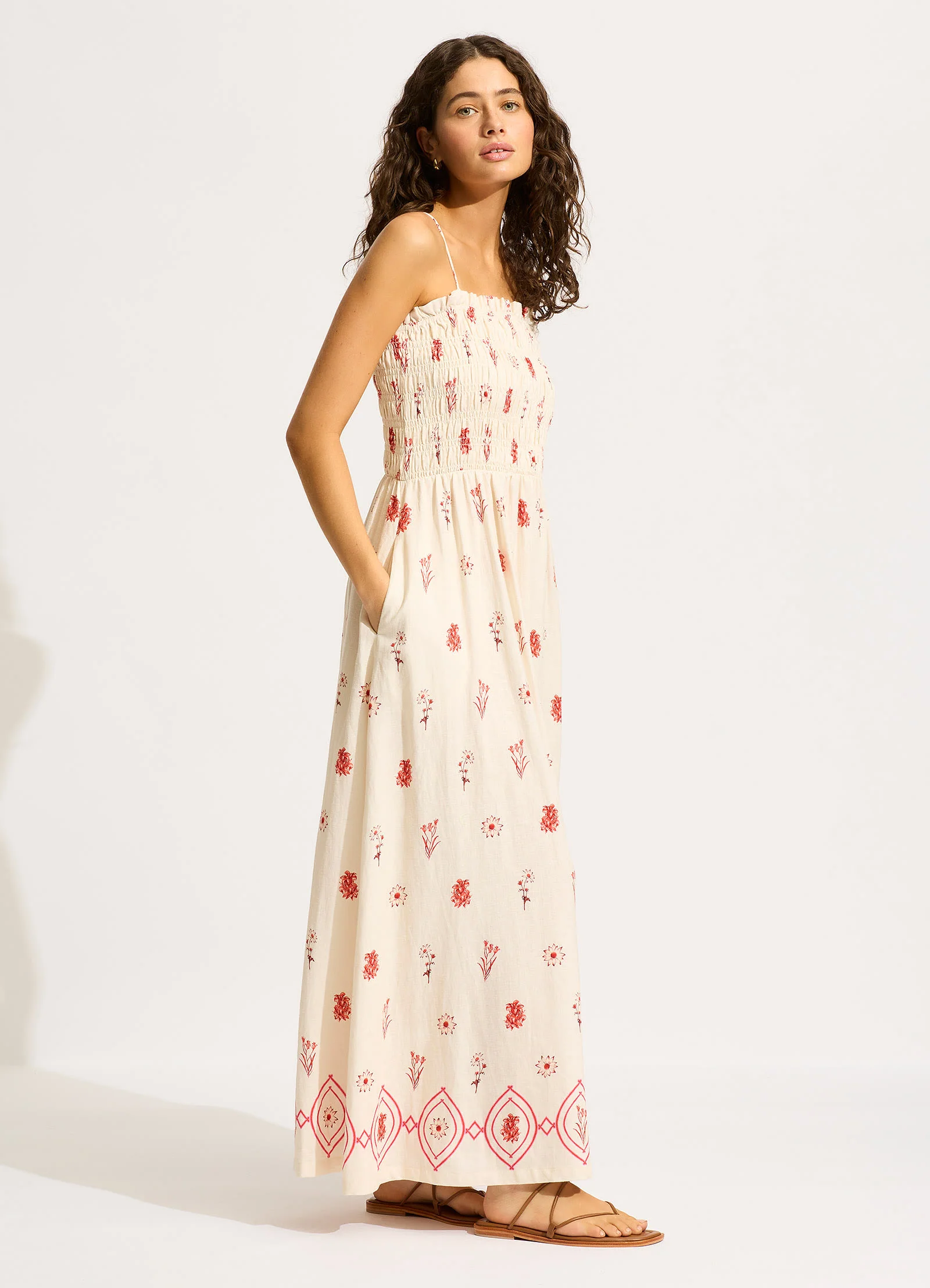 Marbella Shirred Maxi Dress - Flame - Image 2