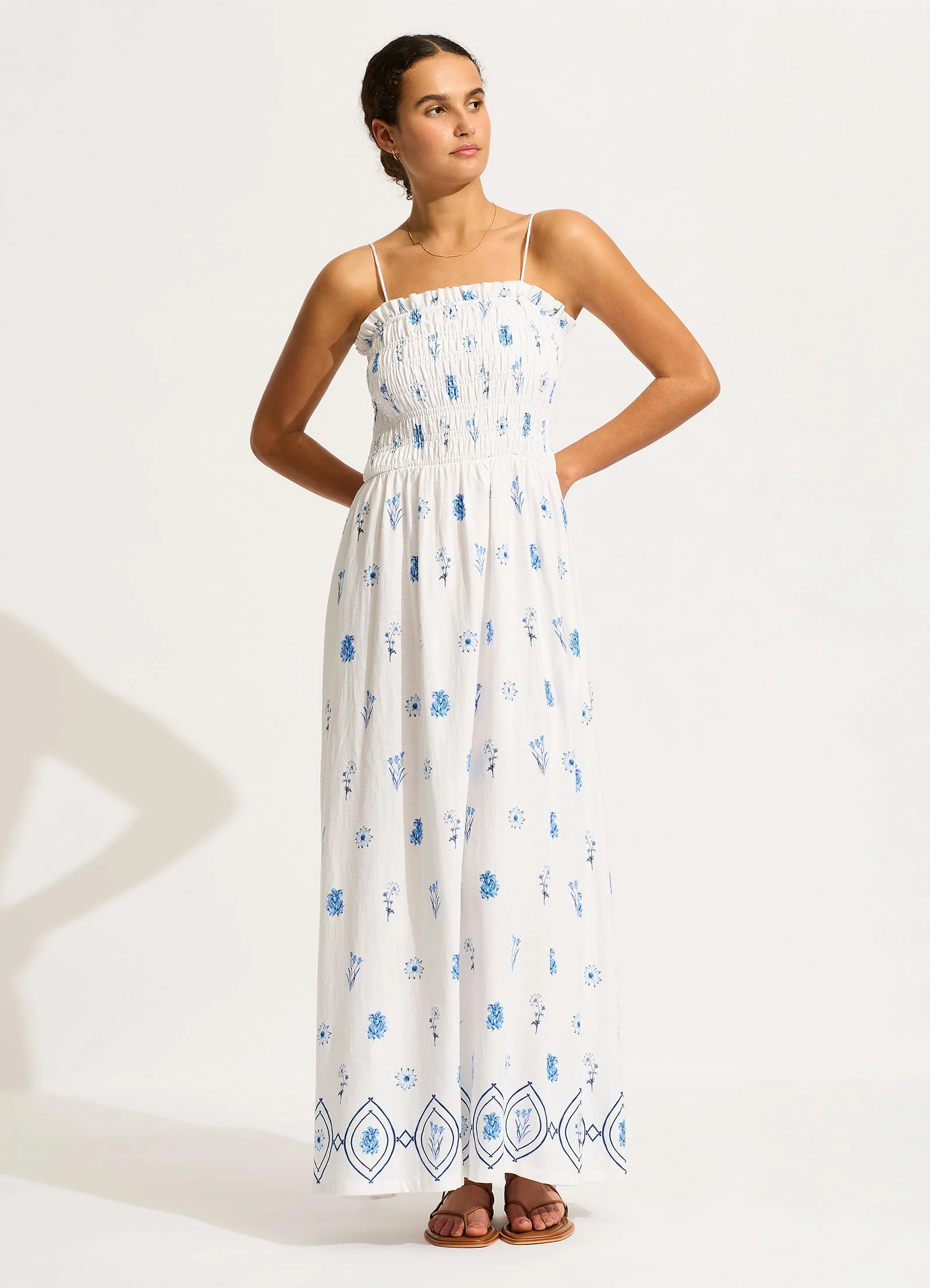 Marbella Shirred Maxi Dress - White