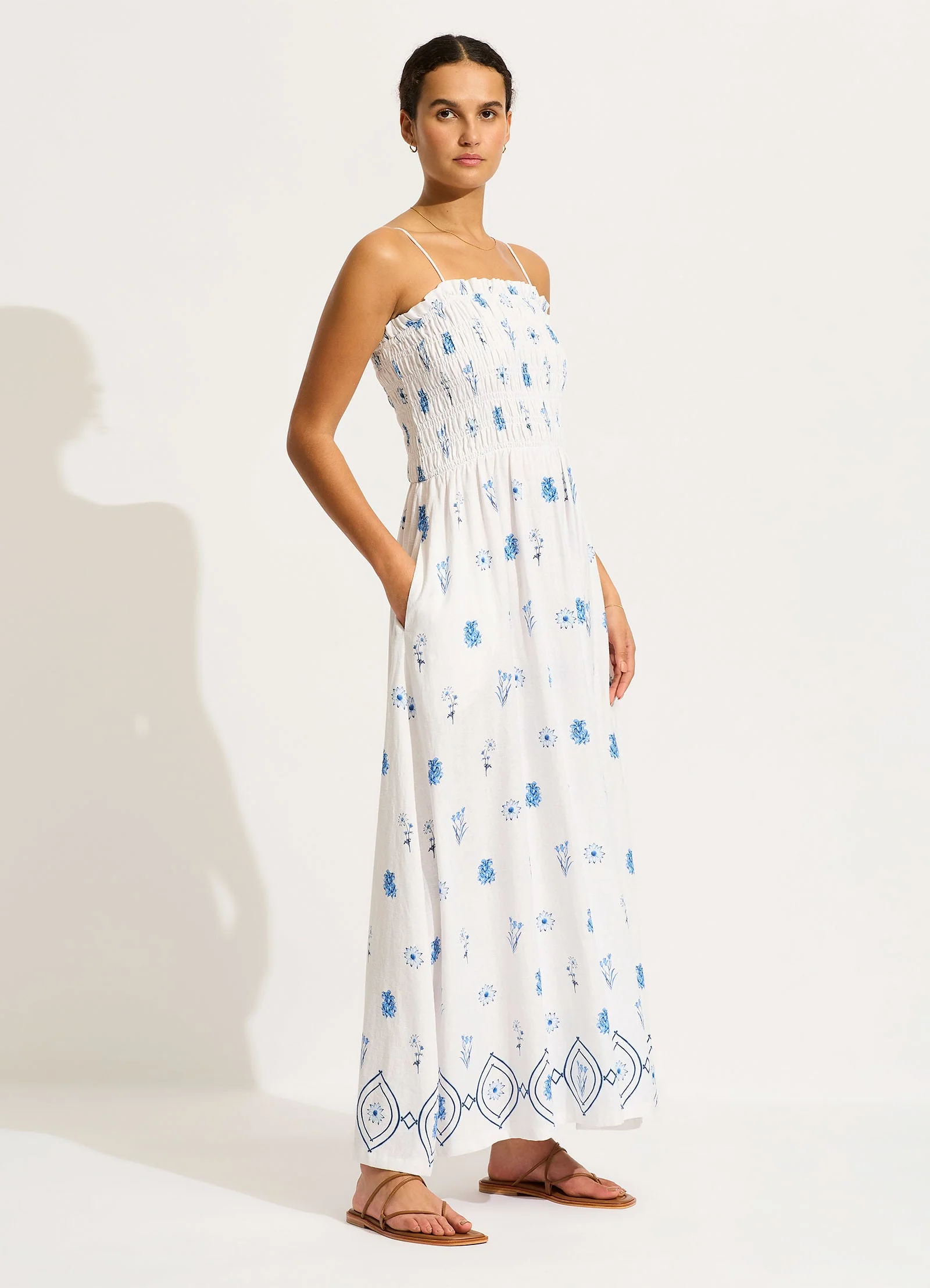 Marbella Shirred Maxi Dress - White - Image 2
