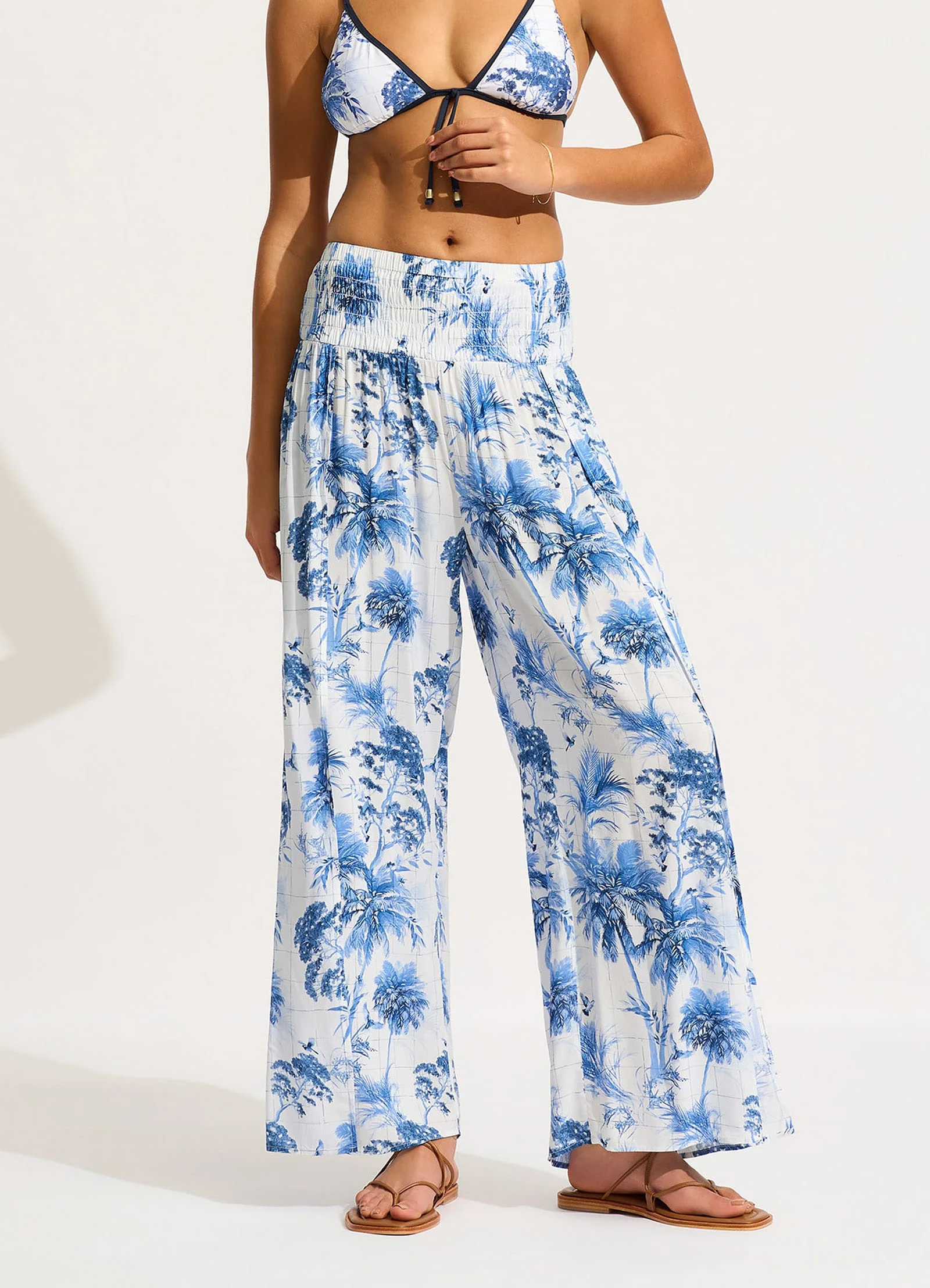 Marbella Shirred Waist Wrap Pant - White - Image 2