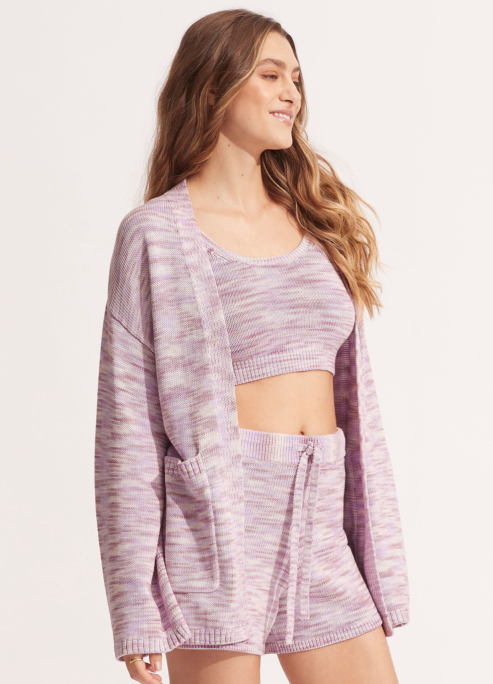 Marl Knit Cardigan - Lilac - Image 2