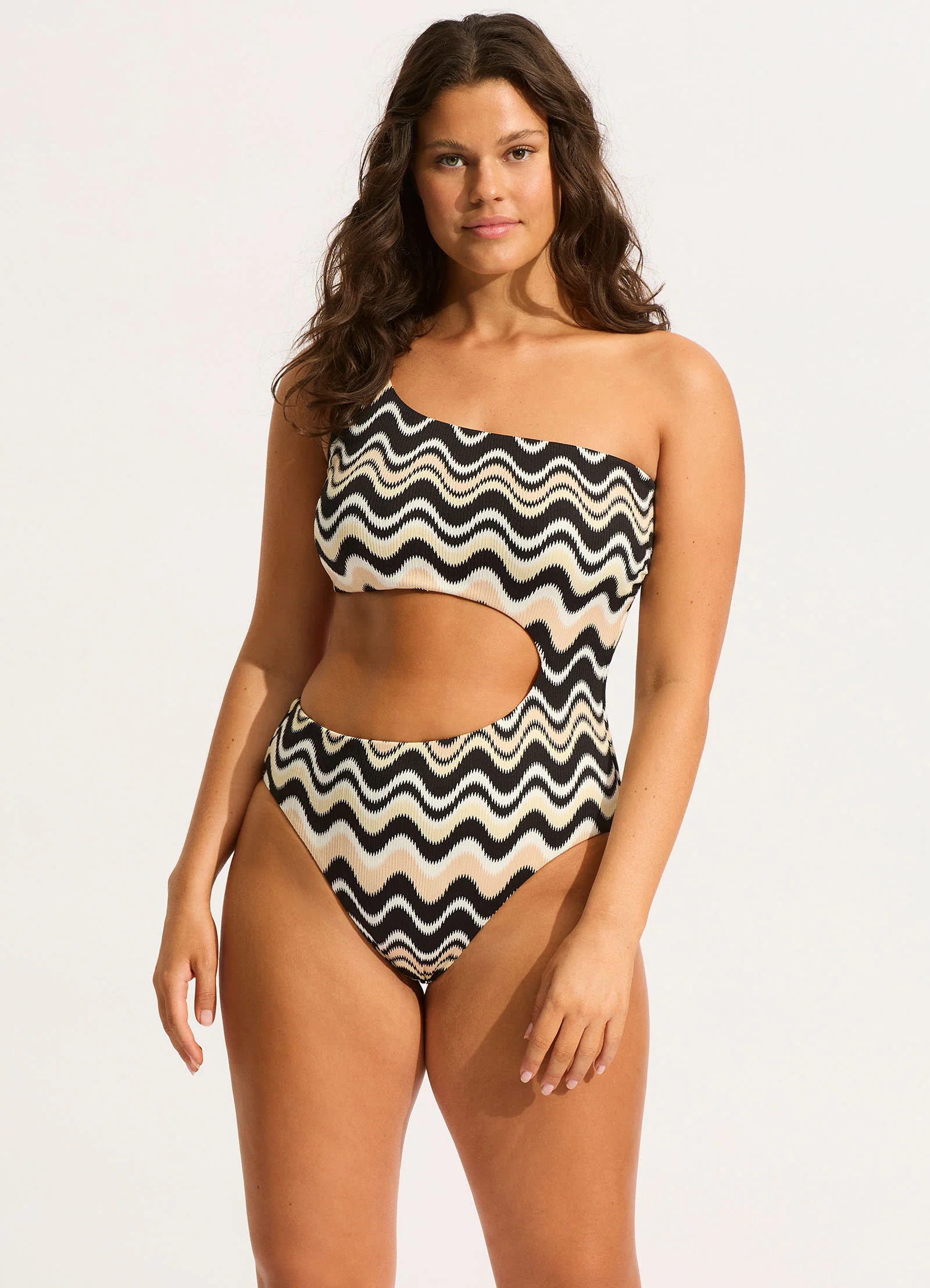 Neue Wave One Shoulder Cut Out One Piece - Black - Image 2