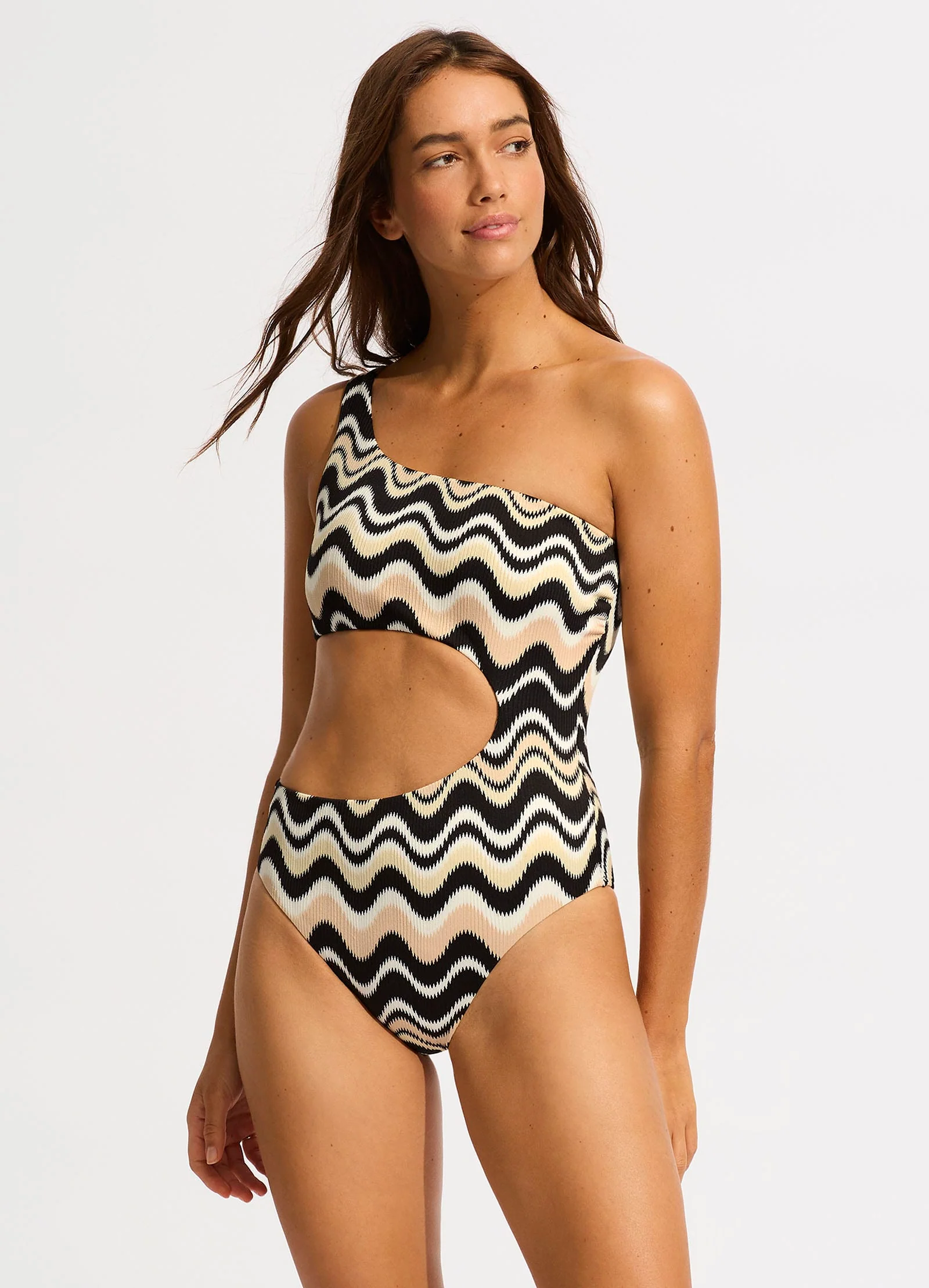 Neue Wave One Shoulder Cut Out One Piece - Black - Image 3