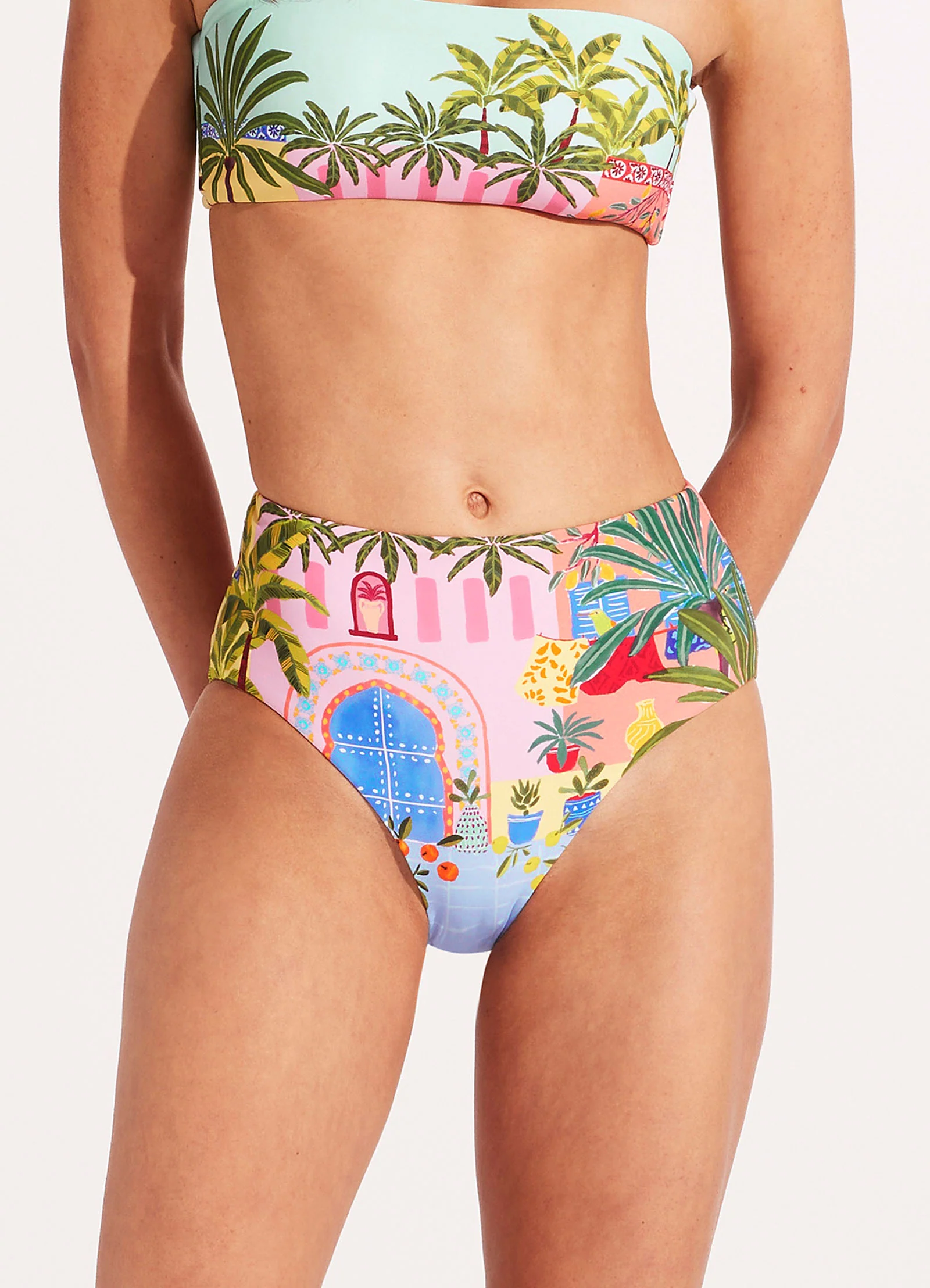 On Vacation High Waisted Bikini Bottom - Azure - Image 3