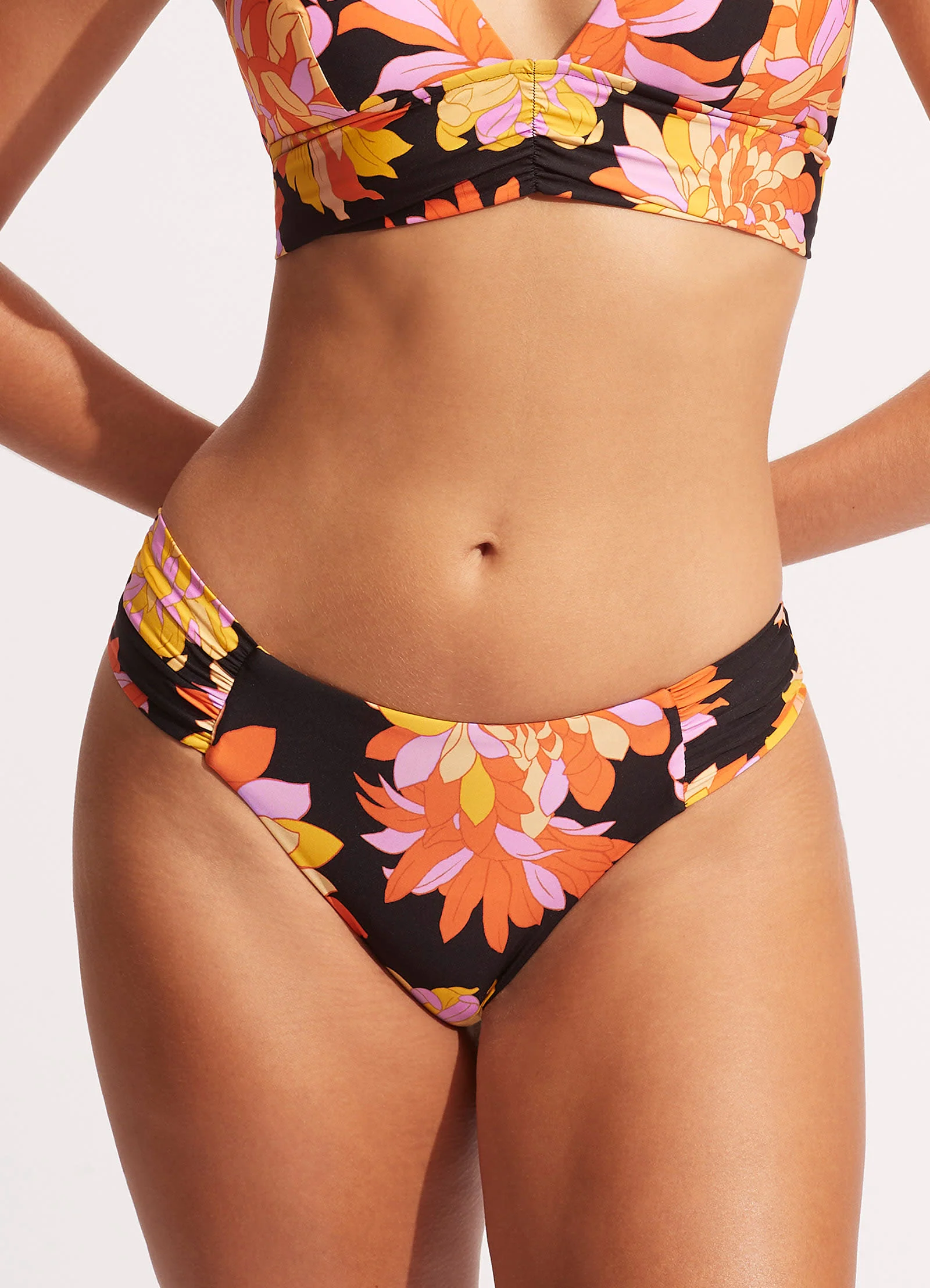 Palm Springs Ruched Side Retro Bikini Bottom - Black - Image 2
