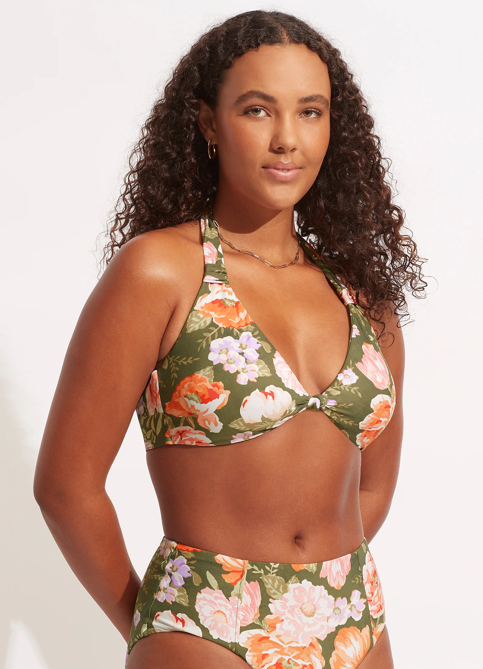 Paradise Garden Tab Front Halter Bra - Avocado - Image 3