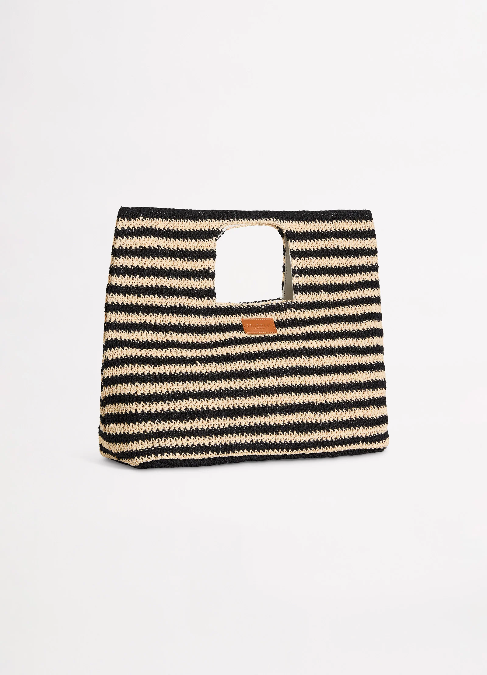 Raffia Stripe Basket Bag - Natural/Black - Image 2
