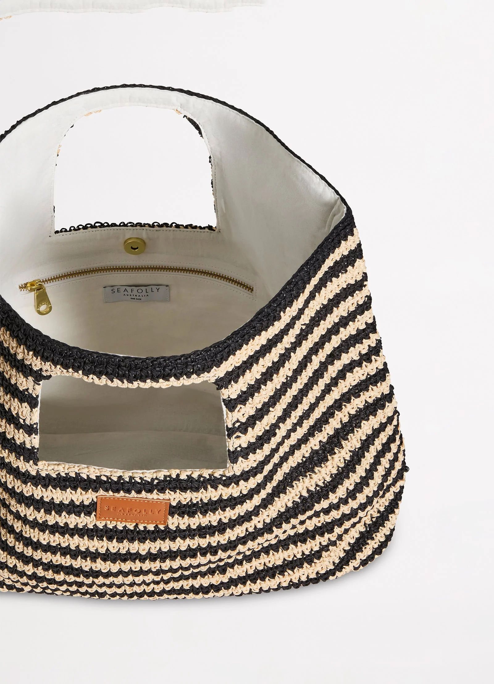 Raffia Stripe Basket Bag - Natural/Black - Image 4