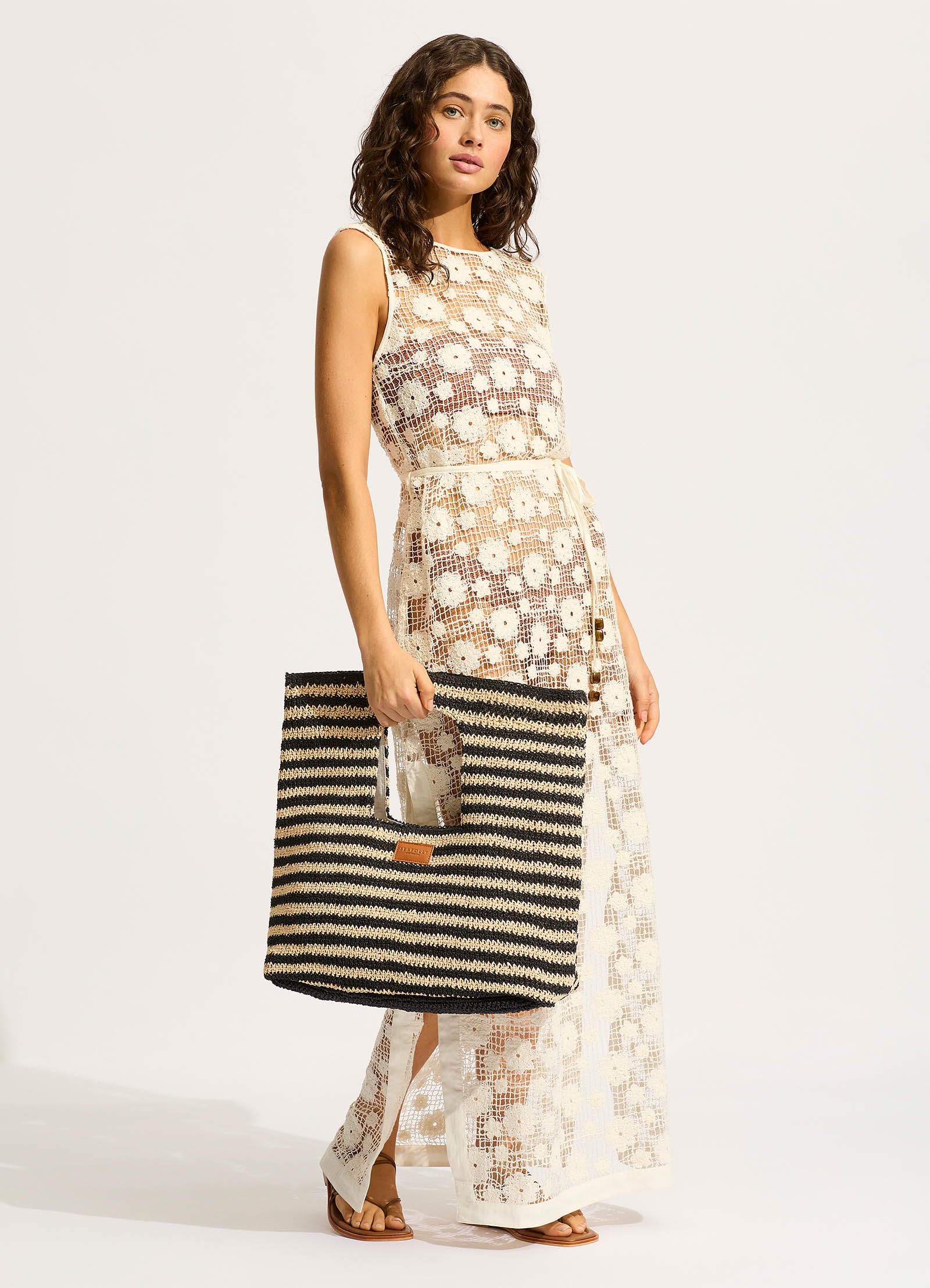 Raffia Stripe Basket Bag - Natural/Black - Image 5
