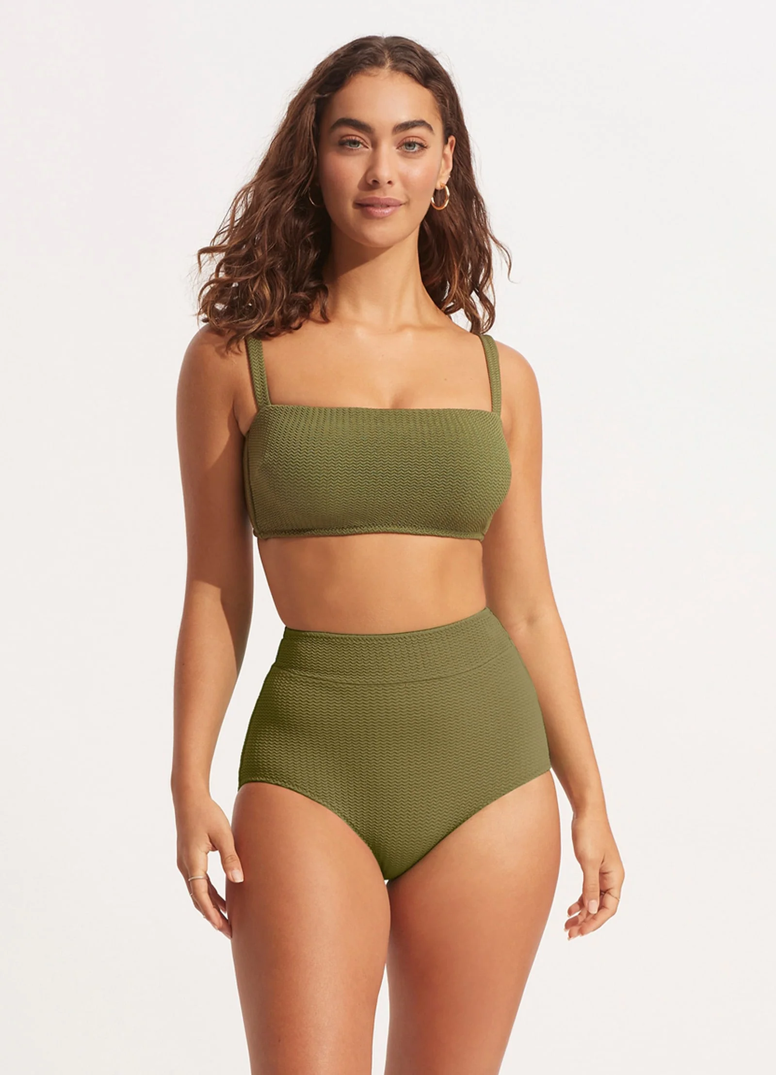 Sea Dive High Waisted Bikini Bottom - Khaki